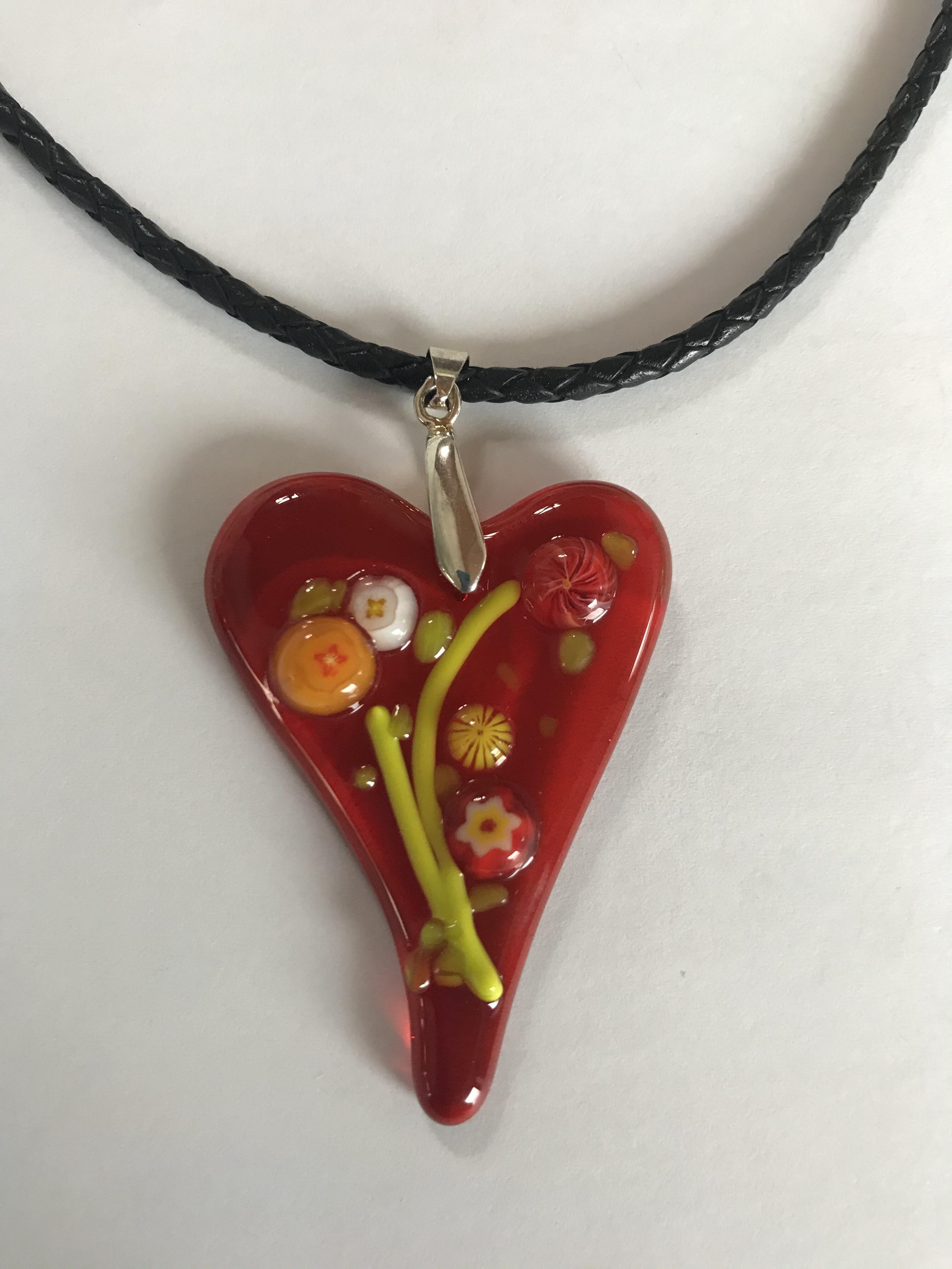 Glass heart with murrini, handmade, unique piece