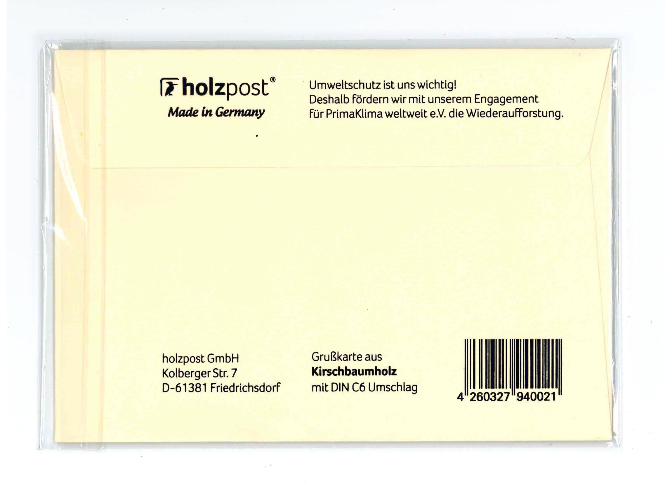 Holzpost Carte de voeux Merci avec enveloppe, bois