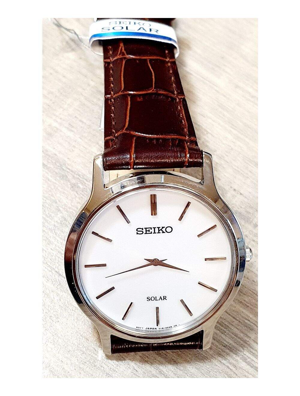 Seiko solar leather strap men's watch discount