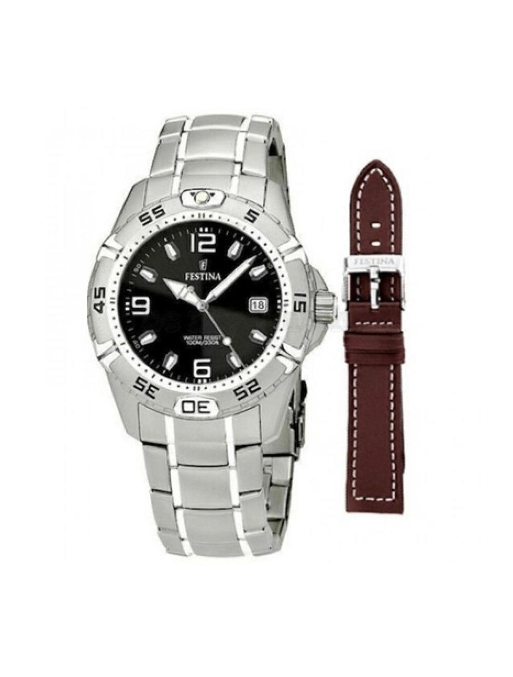 Festina Men's Watch with steel bracelet and second leather strap