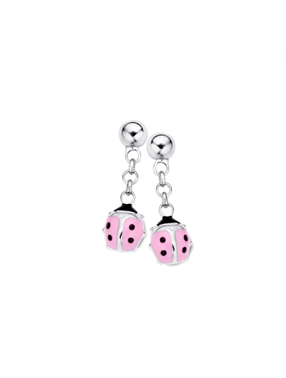 Boucles d’oreilles coccinelles rose pendantes