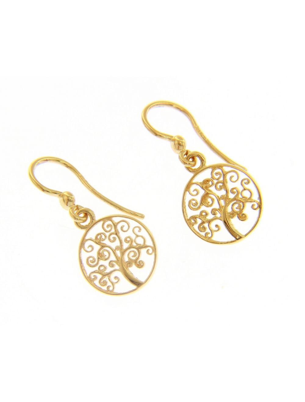 # Boucles d'oreilles crochet  pendantes avec arbres de vie or jaune