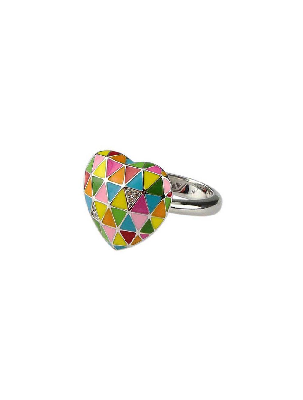 # UNA STORIA ring in rhodium-plated silver, multicolored lacquer with zirconium set