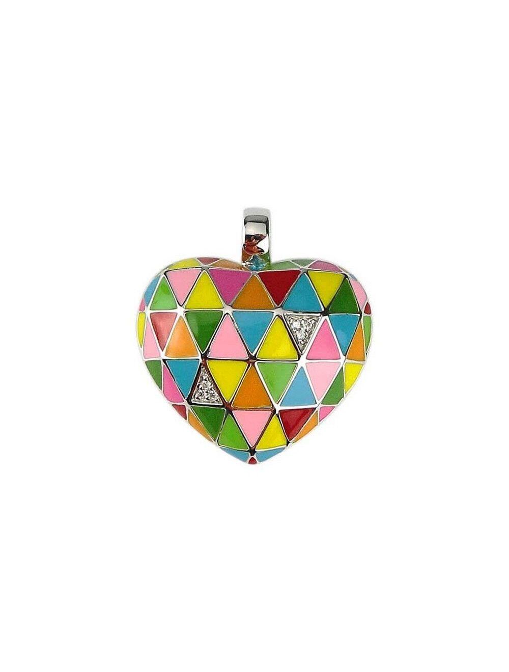 # UNA STORIA pendant with rhodium-plated silver heart, multicolored lacquer and zircon setting