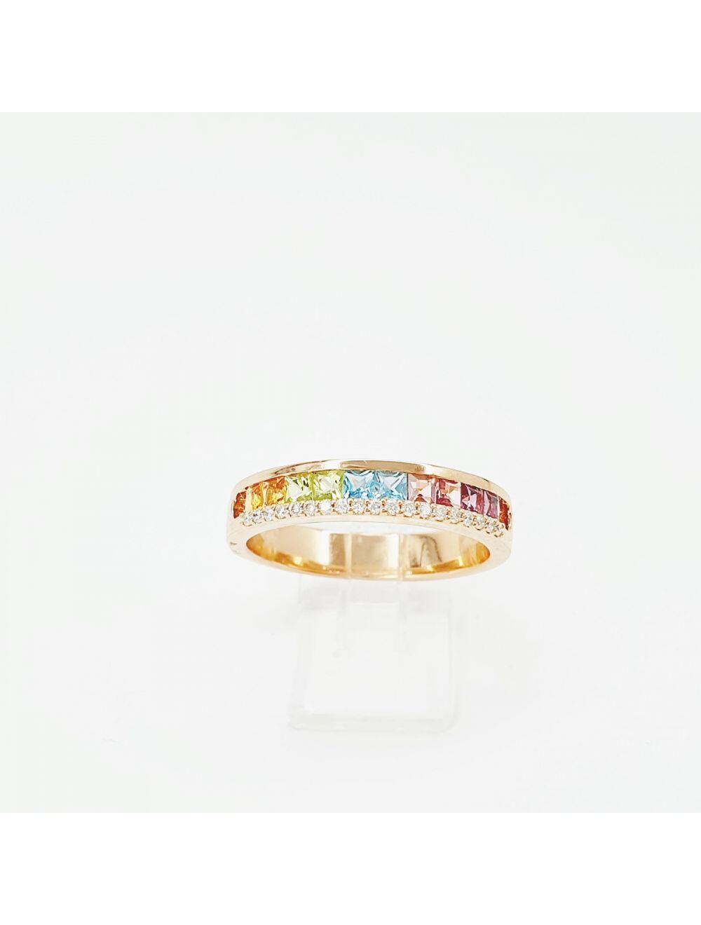 # Rose gold ring ' Rainbow ' 0.2ct lemon quartz, 0.2ct citrine, 0.2ct rhodonite, 0.2ct blue topaz, 0.2ct pink tourmaline and 0.10ct
