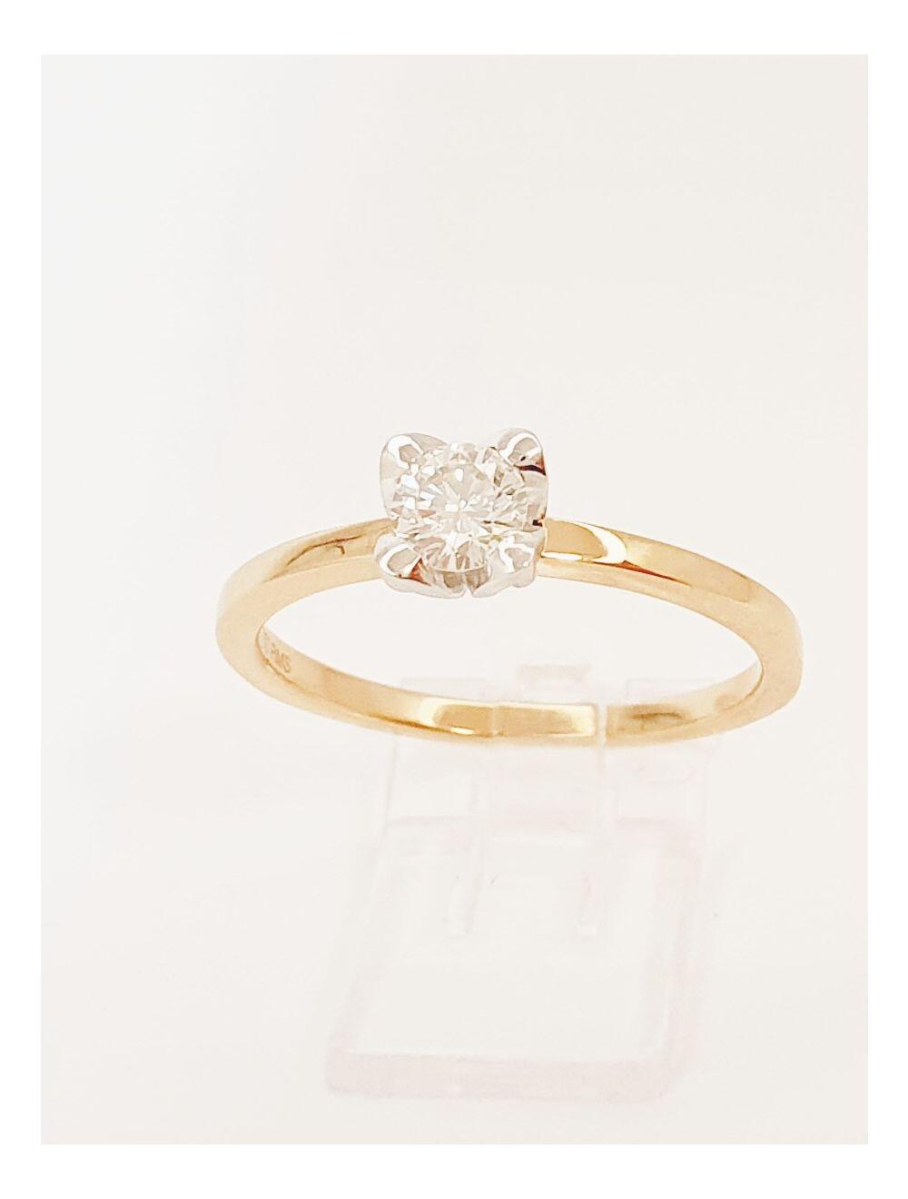 Solitärring aus Roségold und Weißgold mit 0,33ct Naturdiamant, blattförmige Seitenfassung