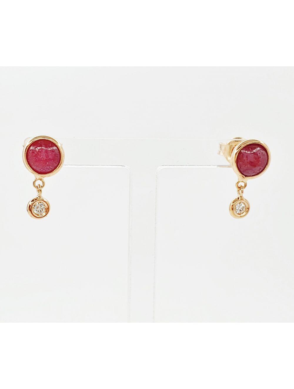 # Rose gold earrings with ruby and 0.07ct natural diamonds