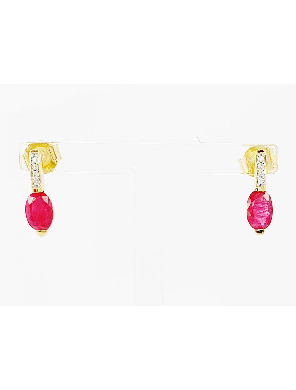 # Yellow gold earrings with 1.2ct ruby and 0.03ct natural diamonds