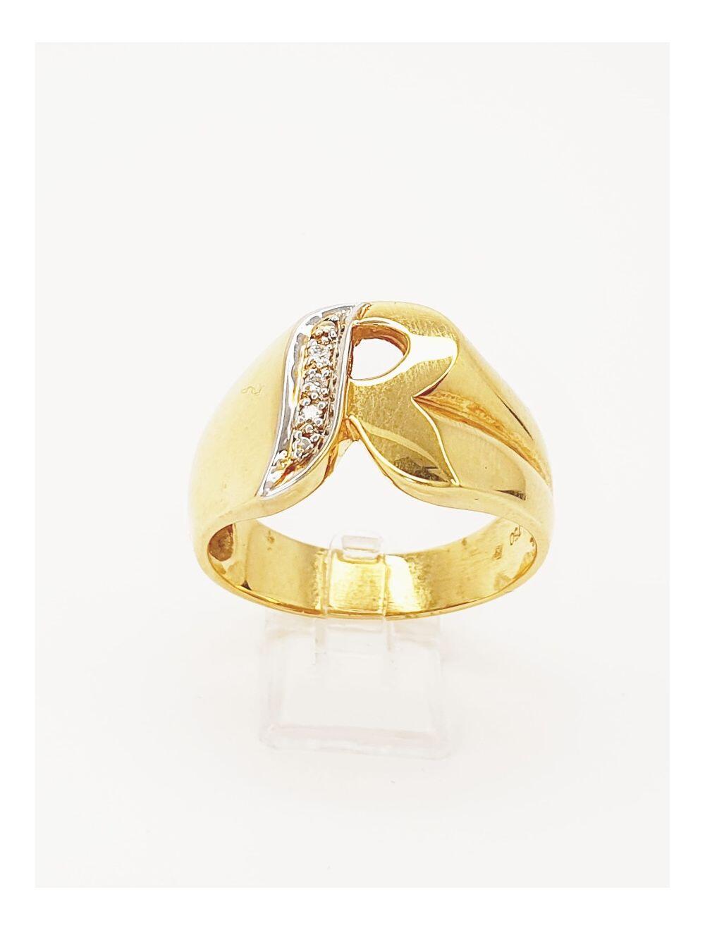 # R' ring in yellow and white gold with 0.06ct natural diamonds