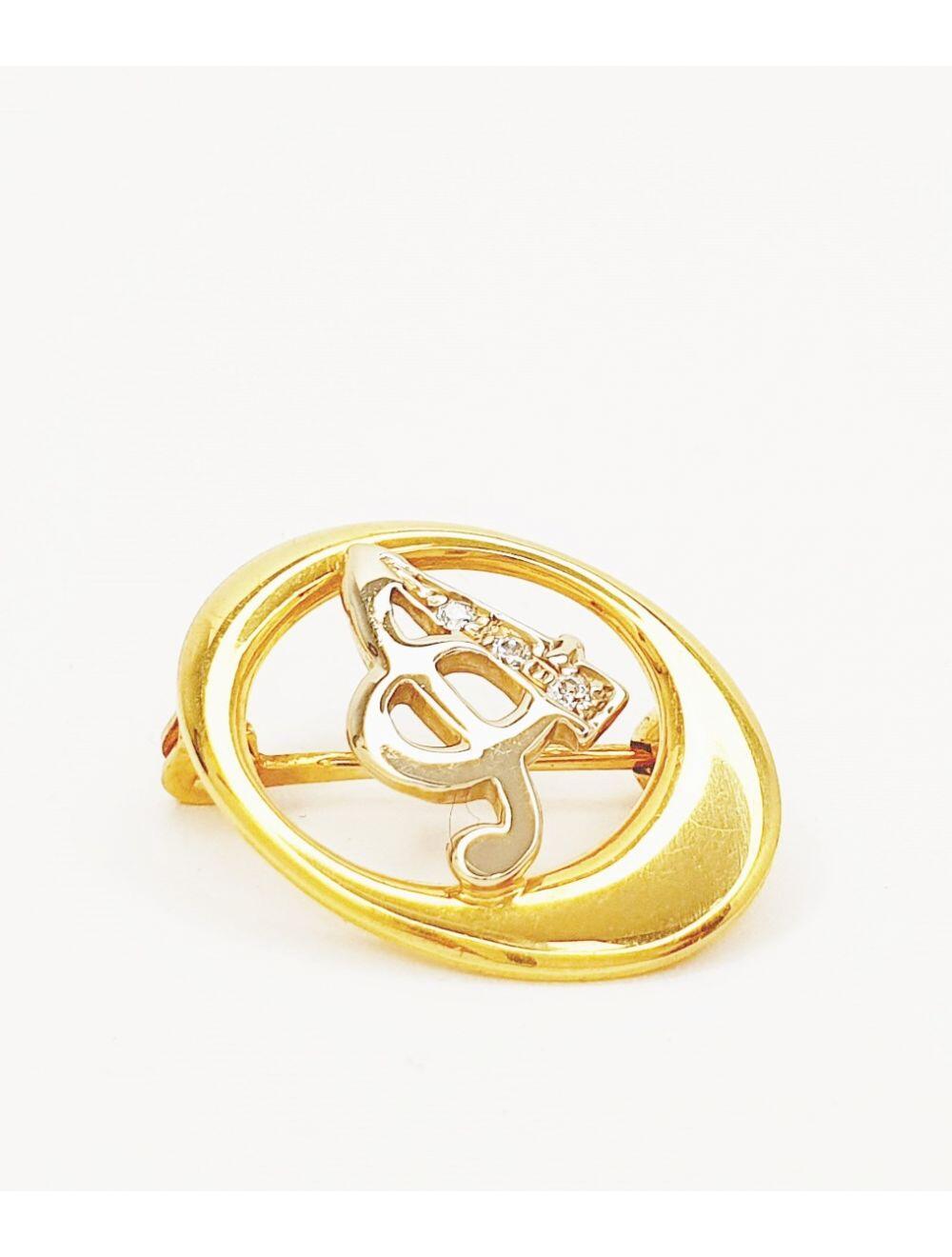 # Broche ' A ' or jaune et or blanc avec zircon