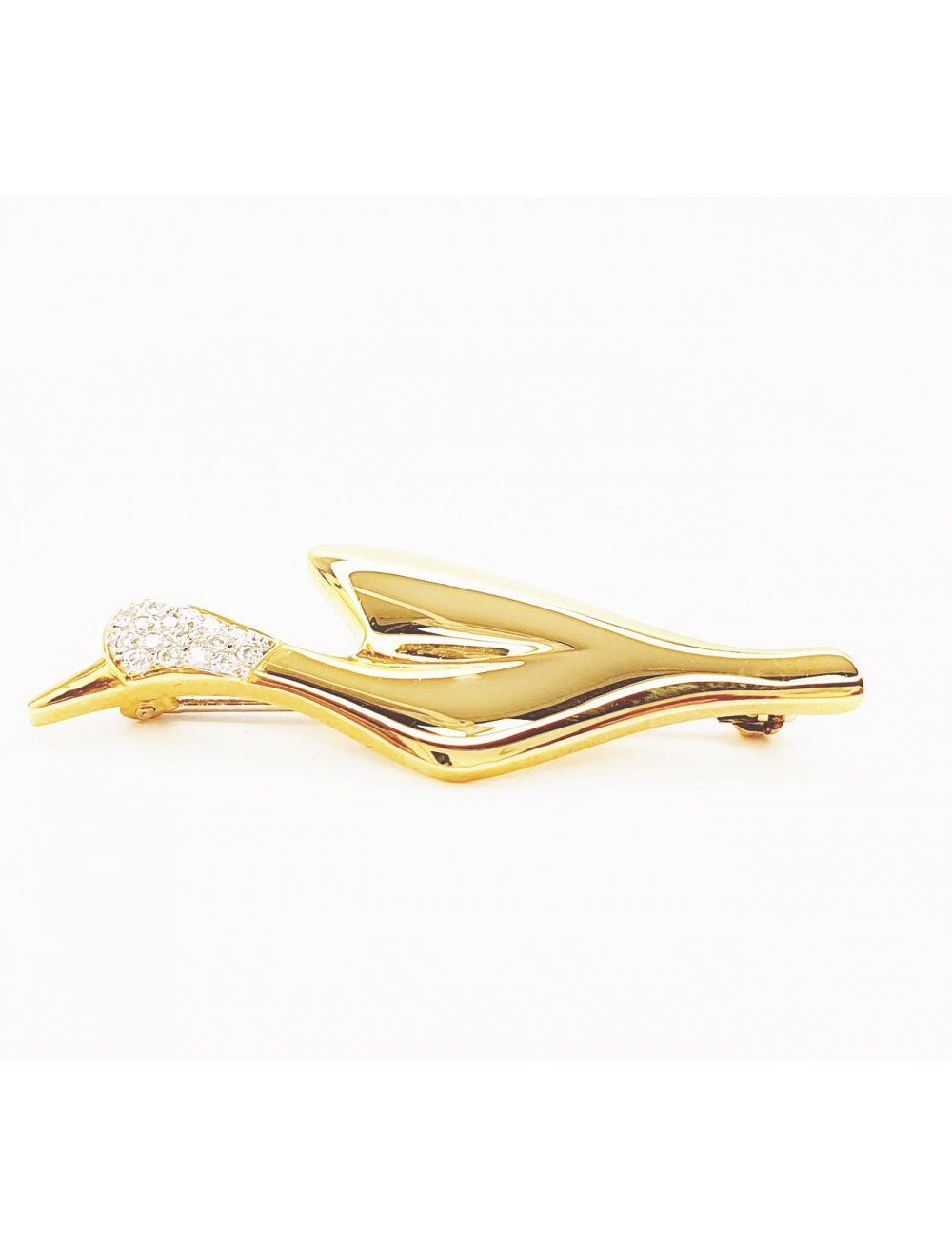 # Broche ' canard ' or jaune avec 0.10ct diamants naturels