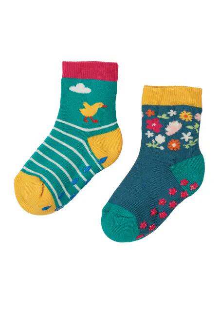Frugi Grippy Socks Rainbow Daisy 2 Pack