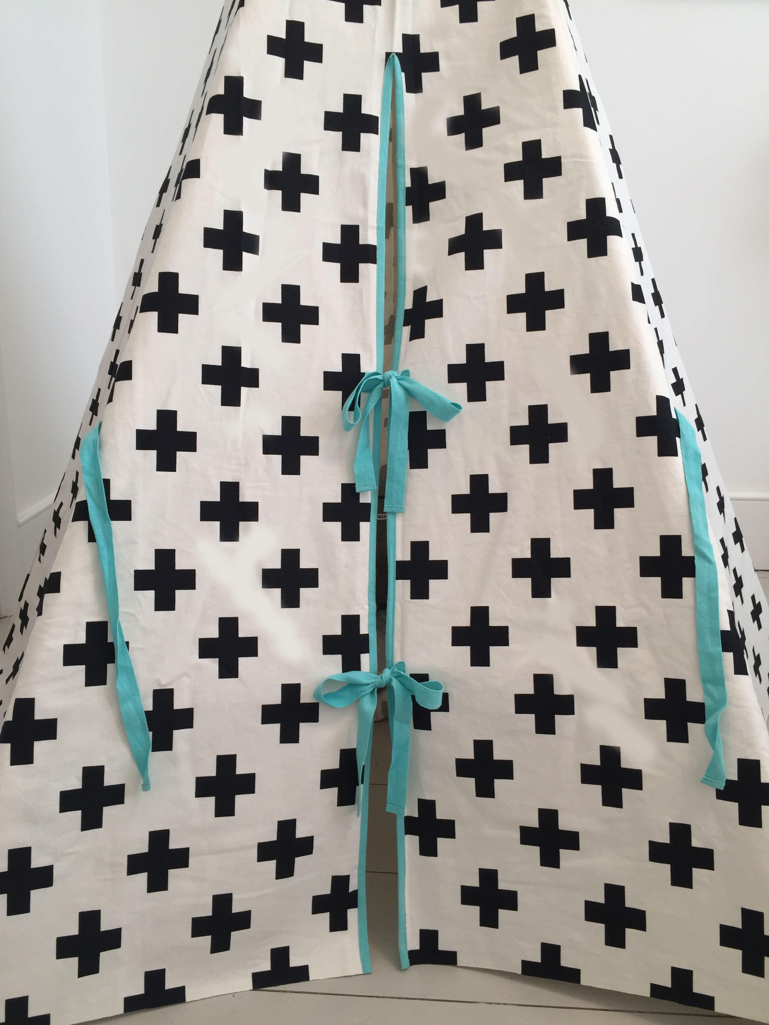 Tipi pour enfants tente d'indien / motif en croix &amp; ourlet bleu