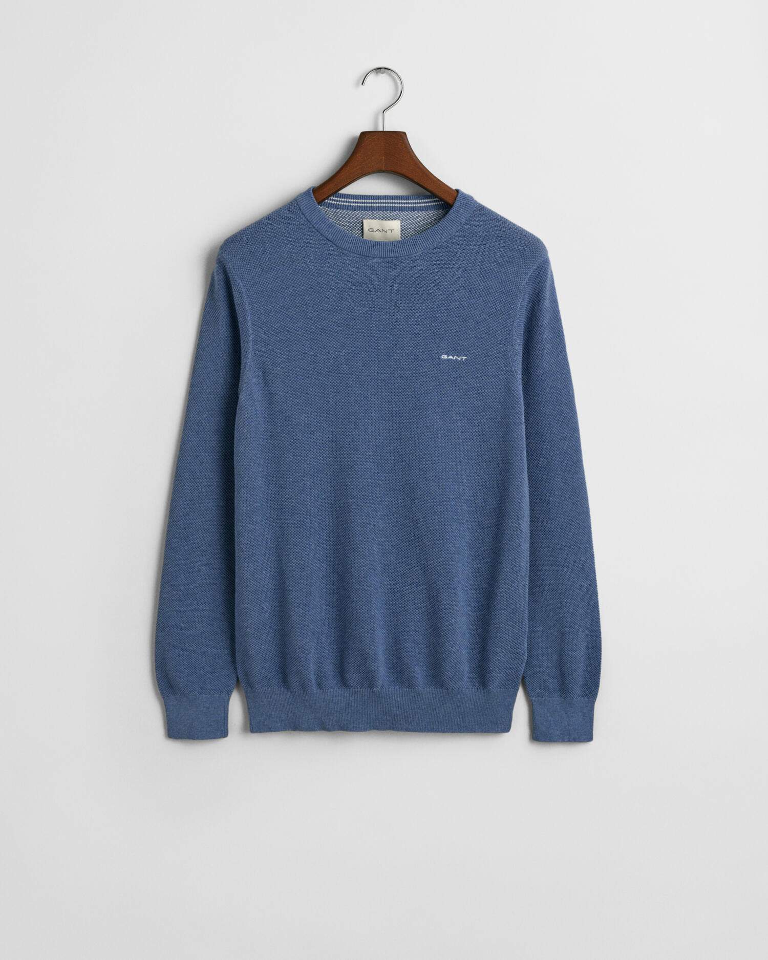Gant Herren Blau -Pullover Aus Baumwoll-Piqué Mit Rundhalsausschnitt Extra Groß - Bild 3