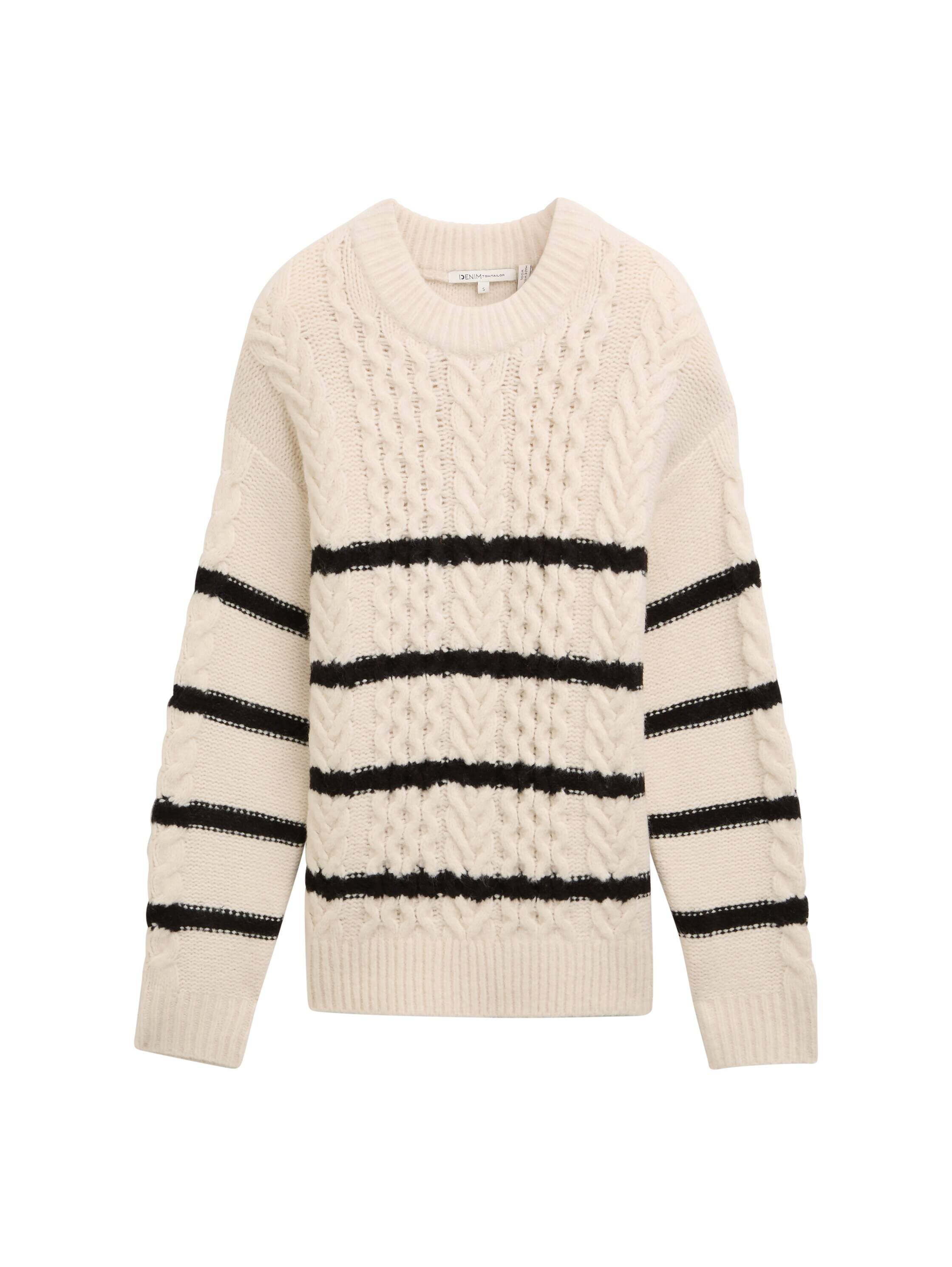 TOM TAILOR Denim Damen Strickpullover Mit Streifen – Regular Fit, Aus Recyceltem Polyester | Mit BE PART-Hangtag