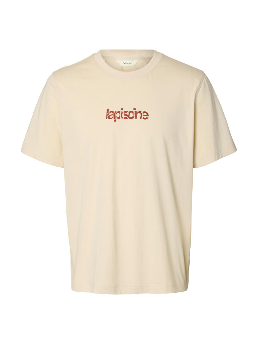 Selected Men Beige - T-Shirt Mit Print - Slhaspen - Gr. - M