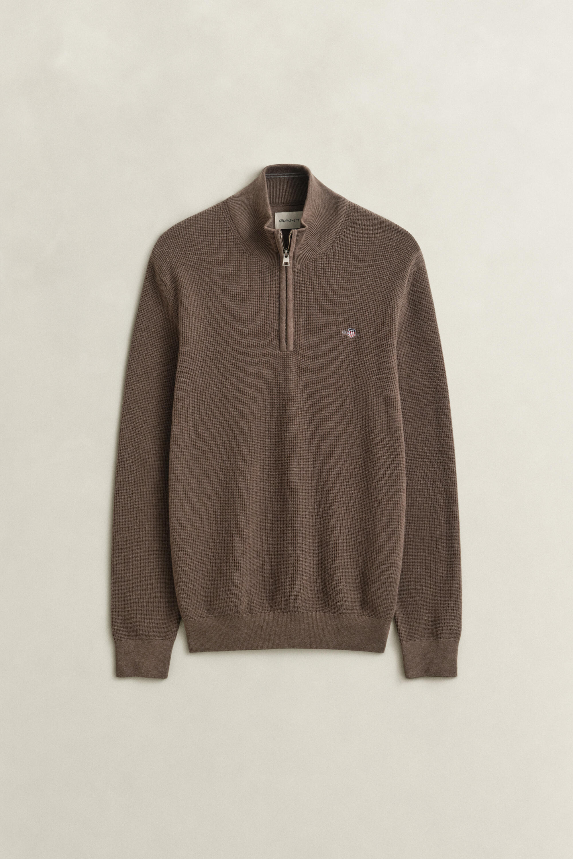 Gant Marron Pull Mit Halbem Reißverschluss Aus Strukturiertem Strick - Bild 4
