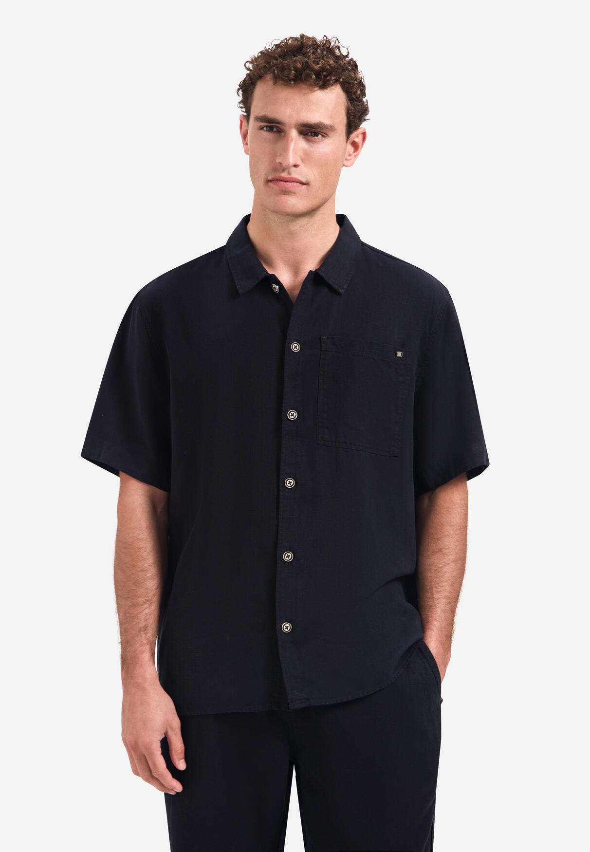 Hemden No Excess Herren Dunkelblau Regular Fit Leinenhemd Einfarbig - Bild 2