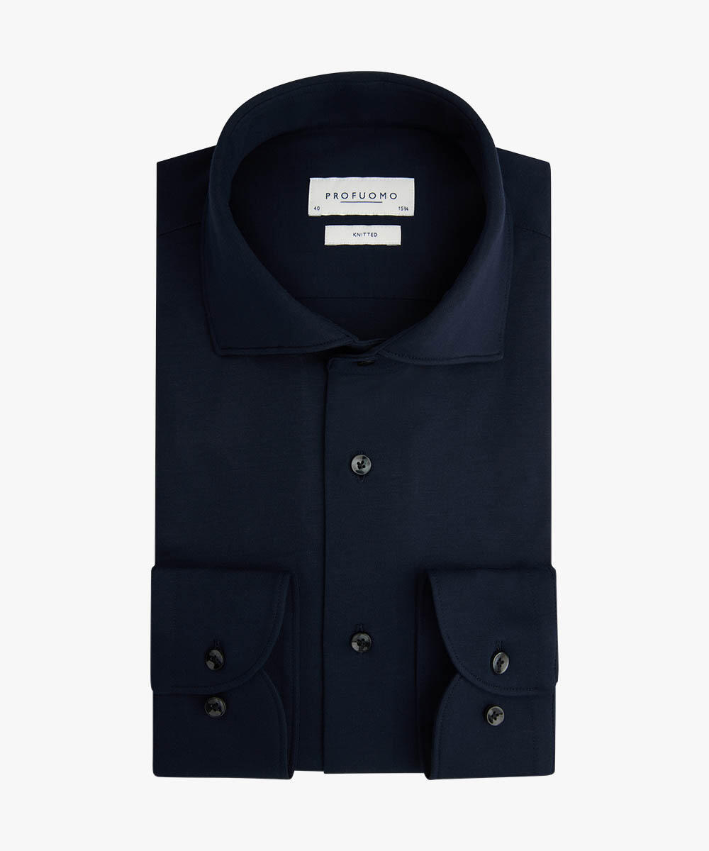 Hemden Profuomo Herren Dunkelblau Slim Fit Jerseyhemd Einfarbig - Bild 4