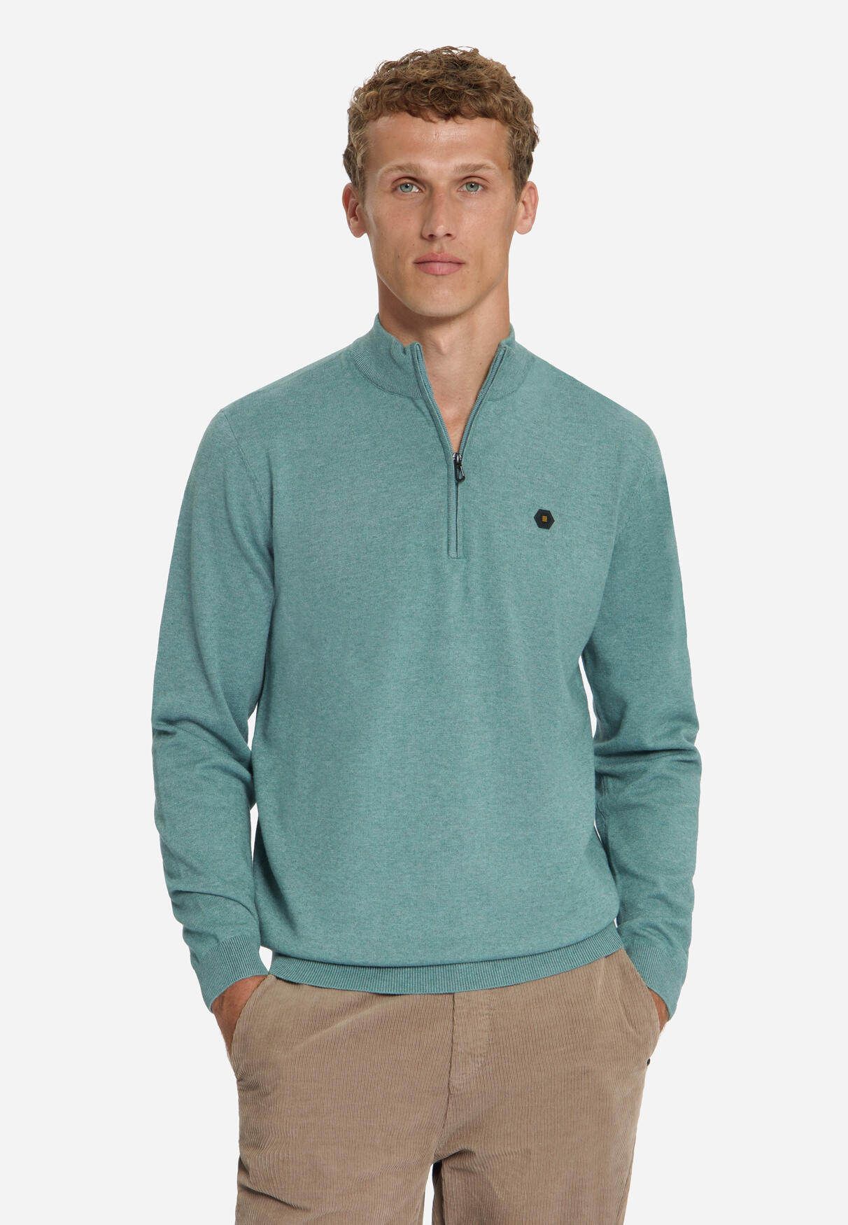 No Excess - Pullover Half Zip Melange Dusty Blue - Gr. - Xl