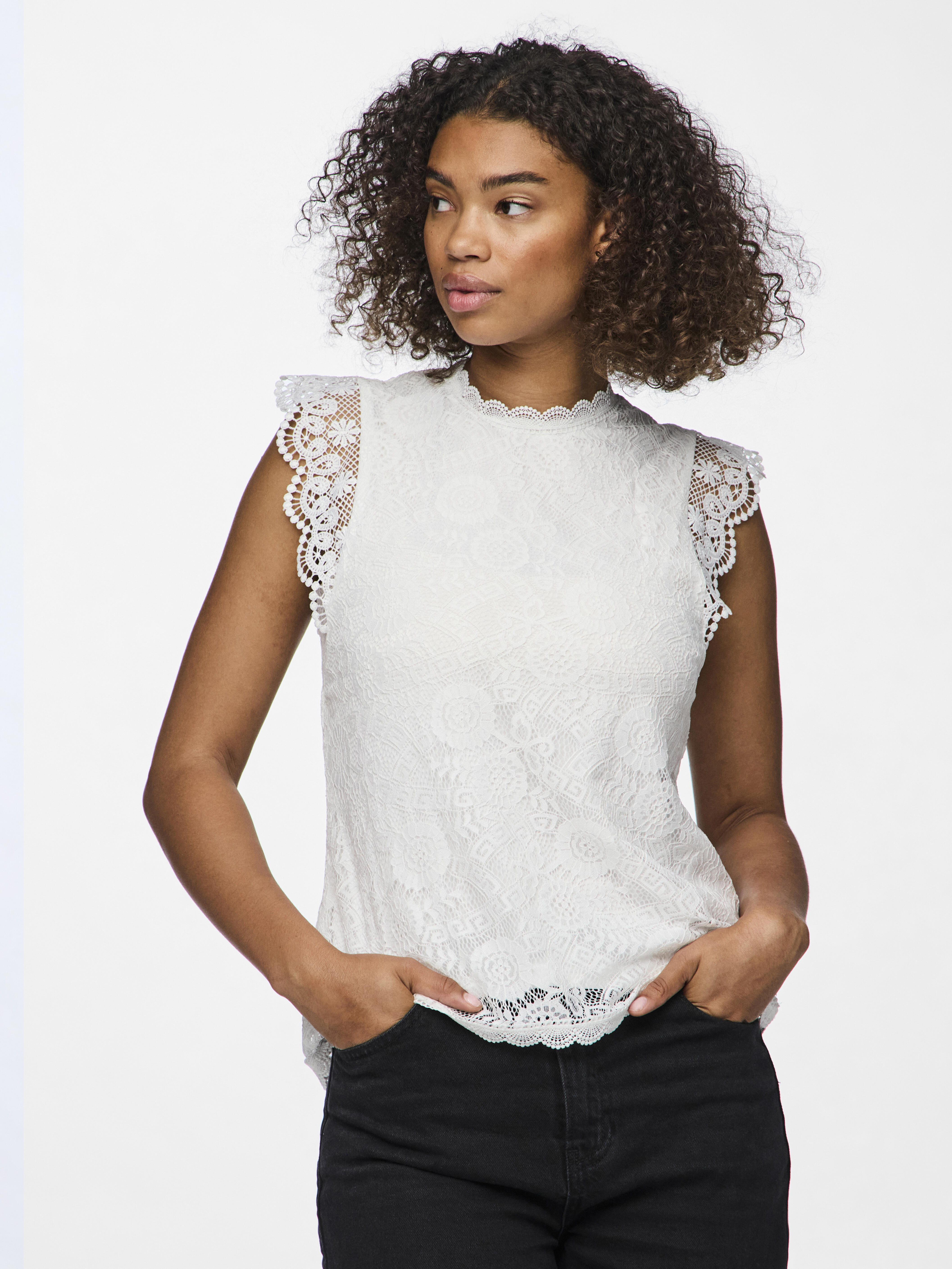 Pieces - Pcolline Sl Lace Top Wvn Noos Cloud Dancer - Gr. - S - Bild 3