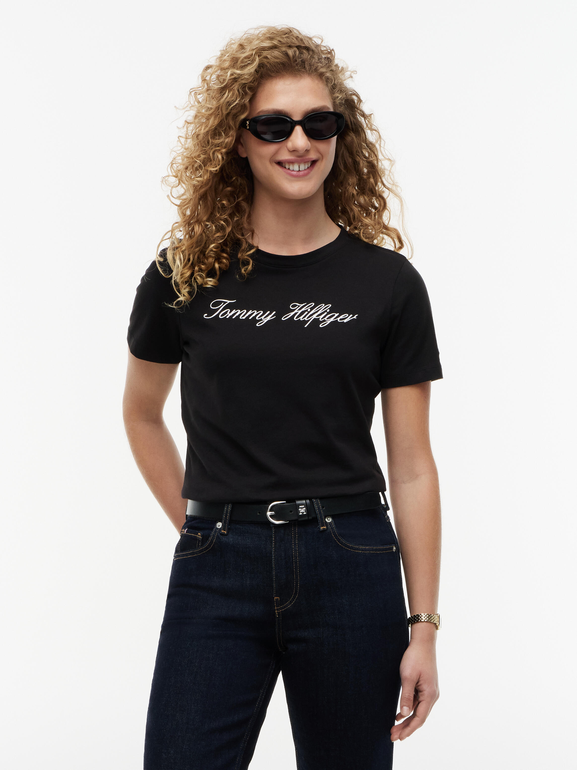 Tommy Hilfiger Damen Schwarz T-Shirt Script Regular Fit - Bild 2