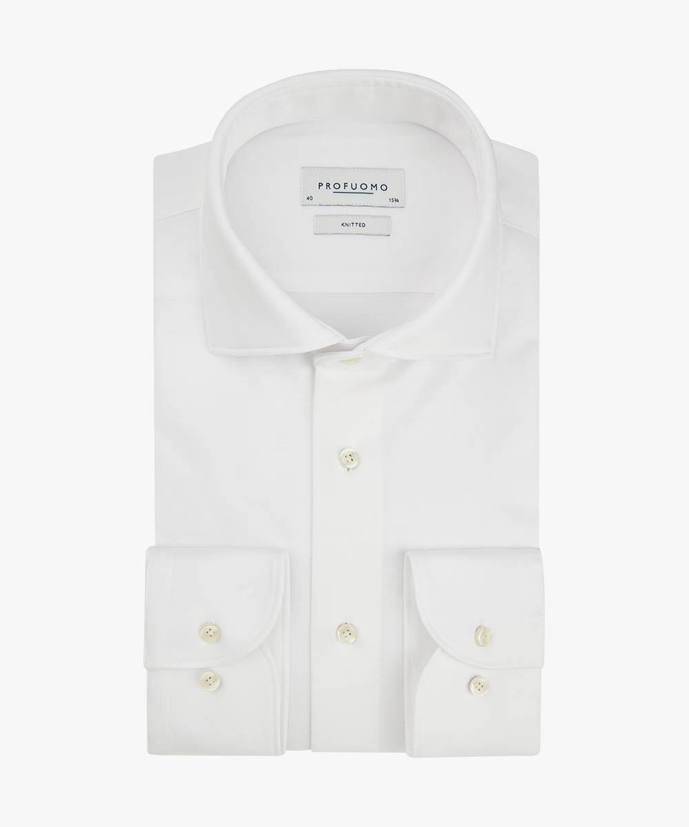 Hemden Profuomo Herren Weiss Slim Fit Jerseyhemd Einfarbig - Bild 4