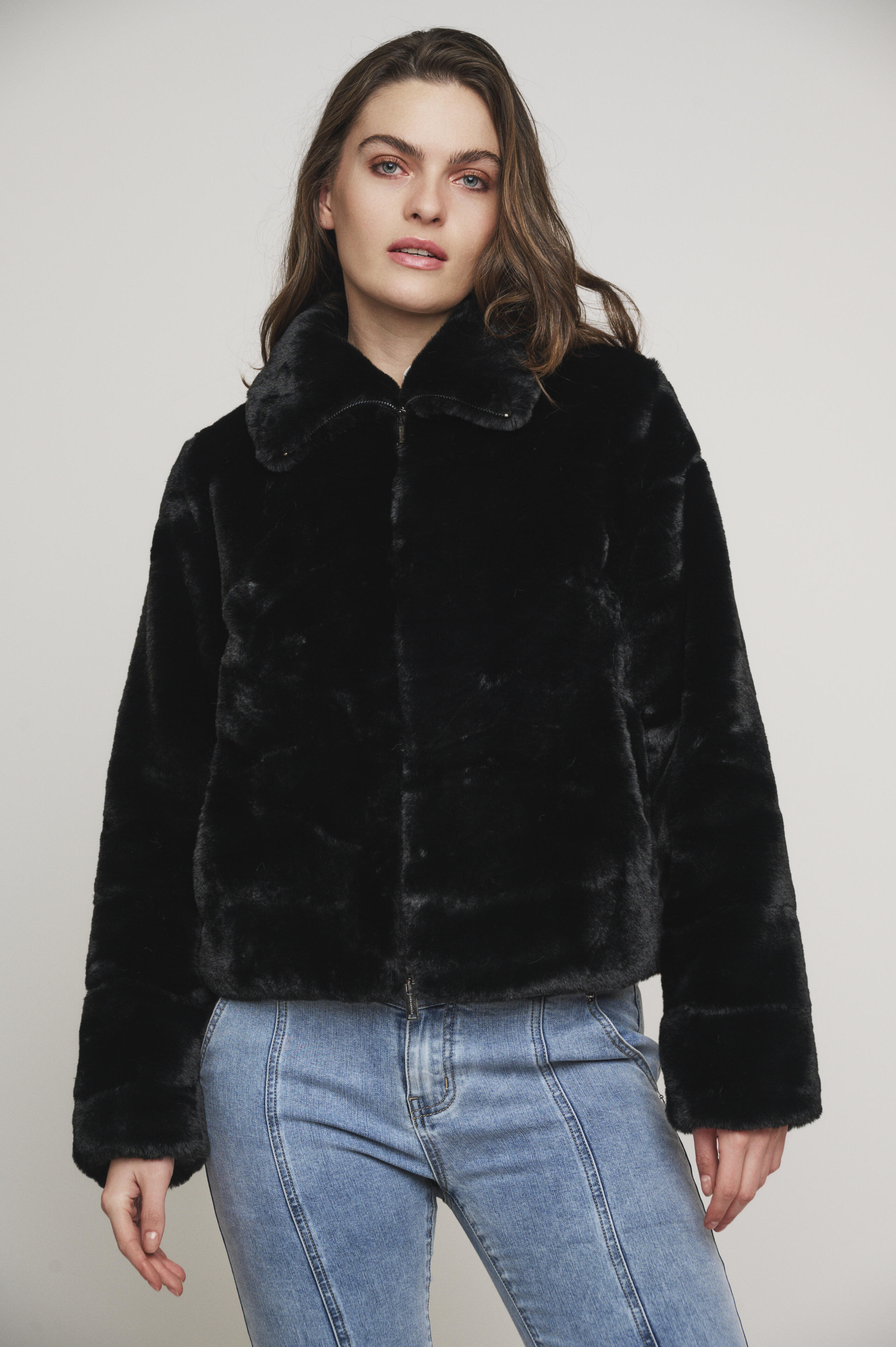 Black faux fur parka on sale