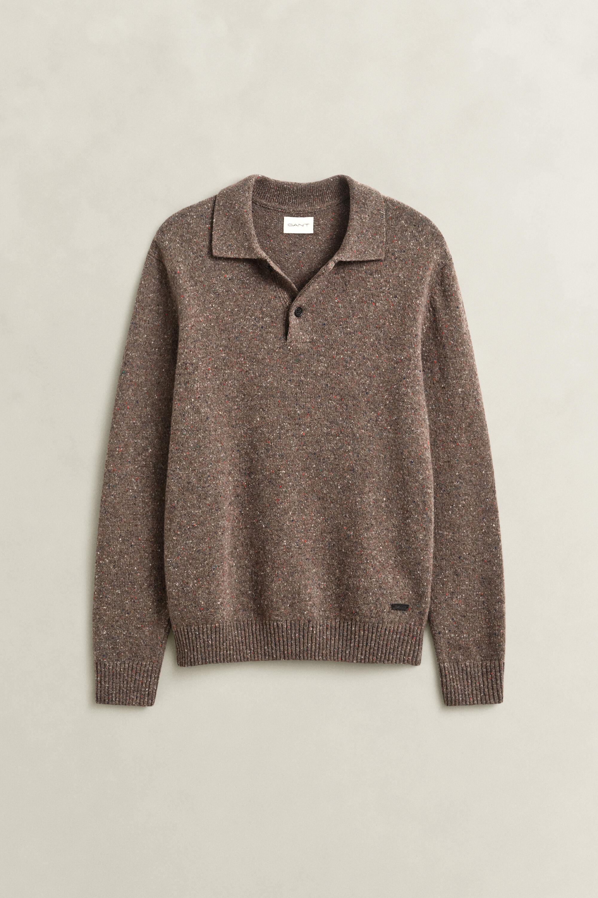 Gant Unisex Marron Langarm-Polo Aus Mischwolle Mit Melange-Effekt - Bild 6