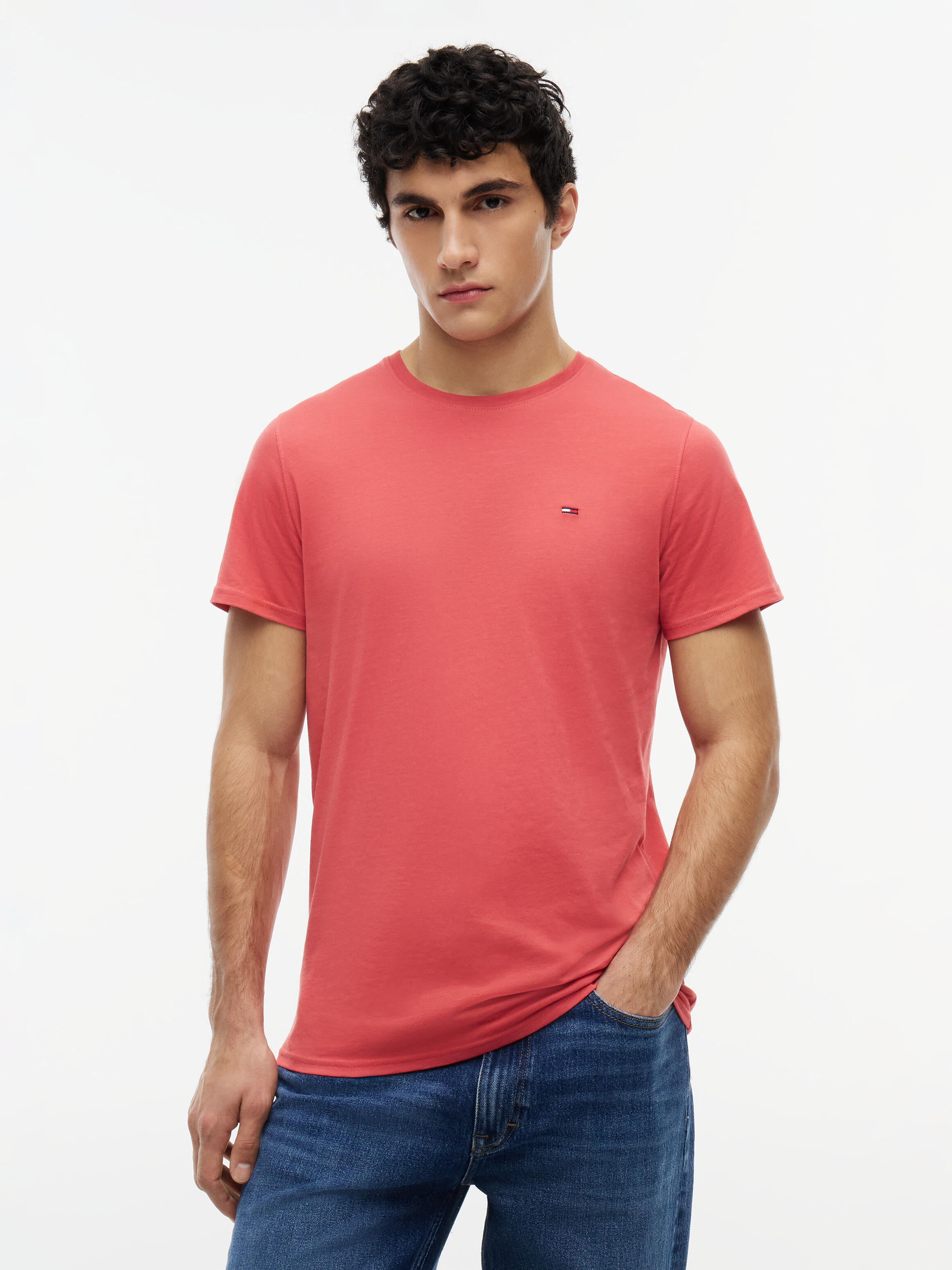 Tommy Jeans Herren Rot T-Shirt Dm0dm04411 Slim Fit - Bild 3