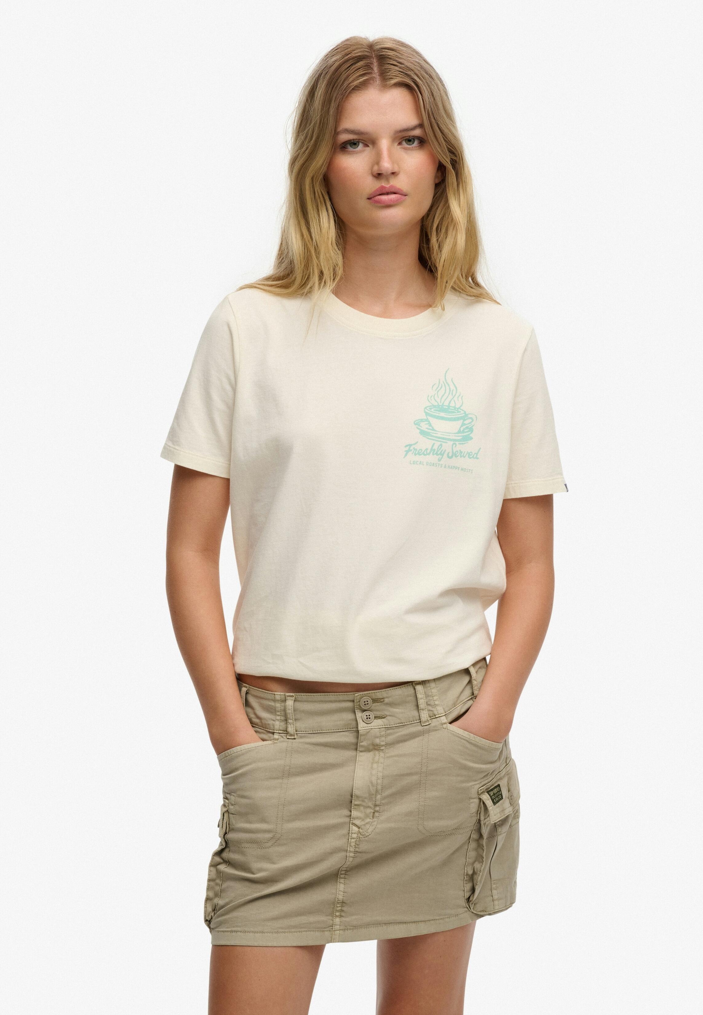 Superdry - Roadside Trade T-Shirt In Lockerer Passform Wüstenknochen Wollweiß - Gr. - 14