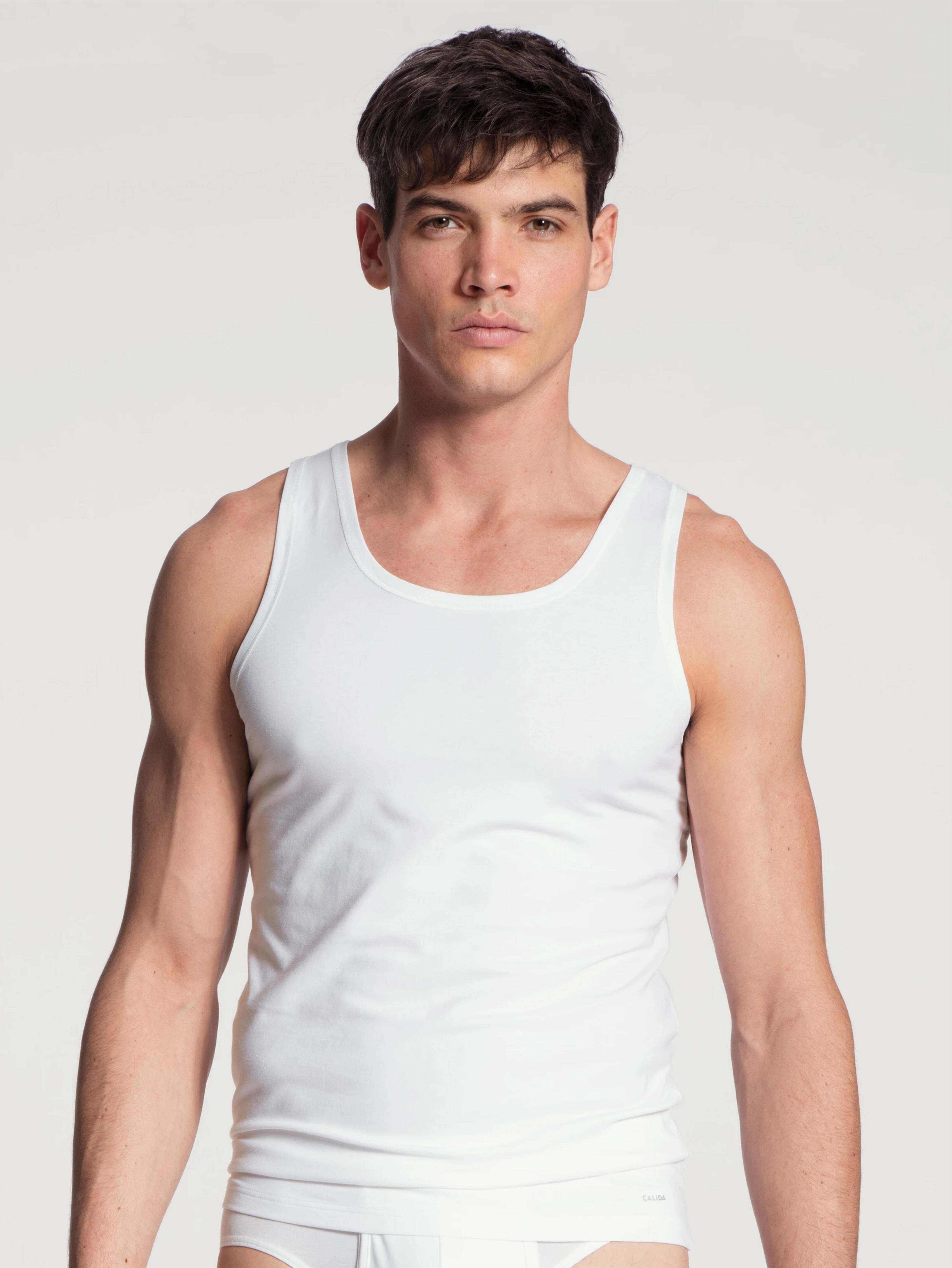 Calida Herren Weiß Tanktop Baumwolle Unifarben - Bild 3