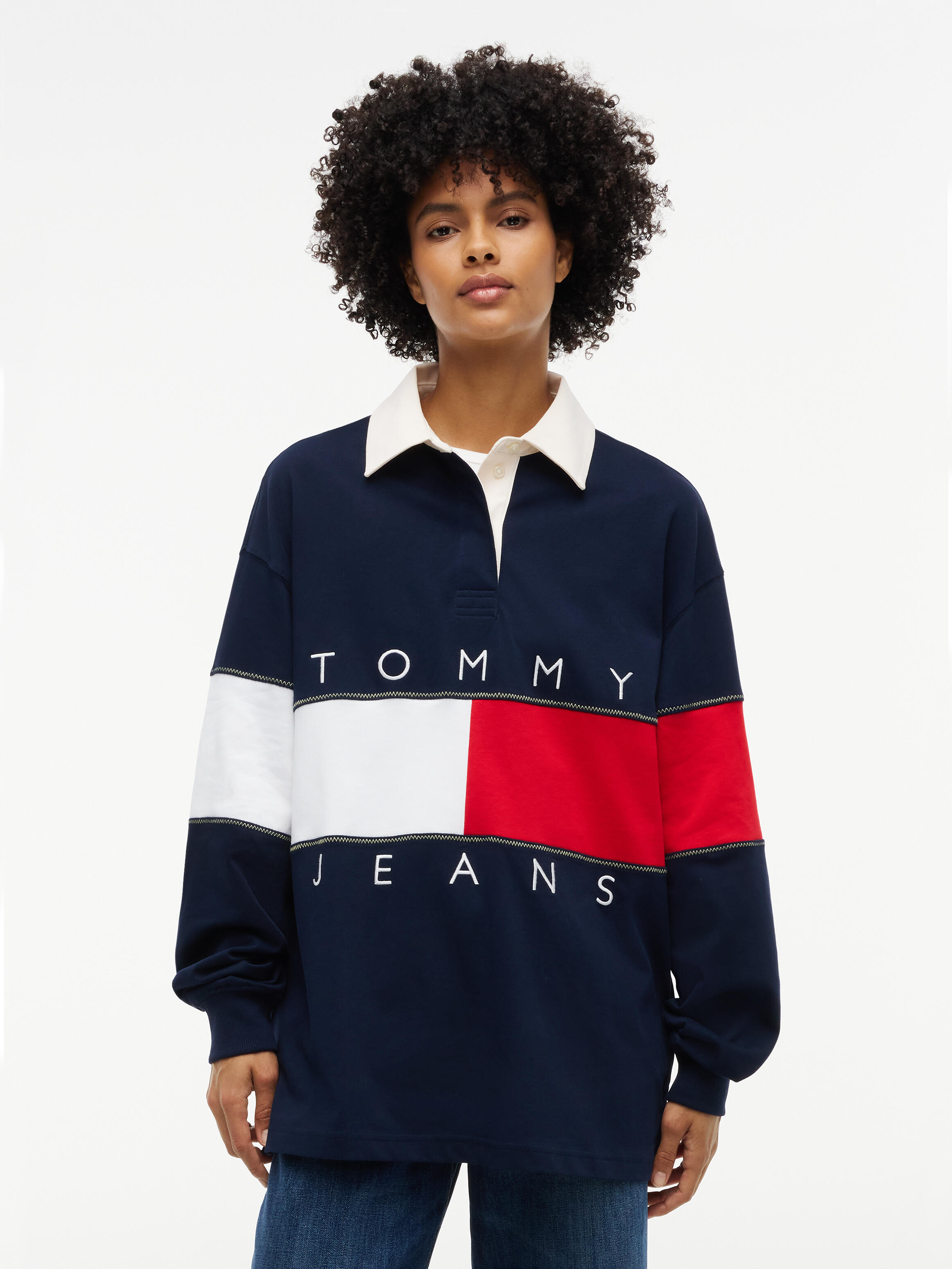 Tommy Jeans Damen Blau Flag Jersey Oversized Rugby Shirt - Bild 3