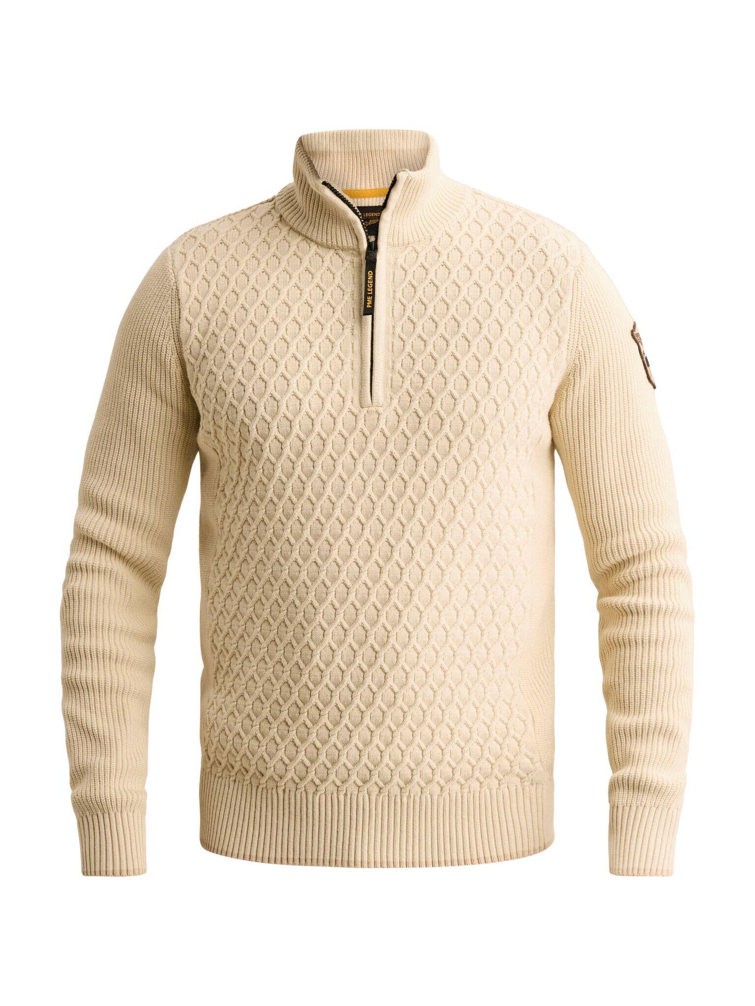 PME Legend Herren Strickpullover in Offwhite, Baumwoll-Mix mit Stehkragen, Größe XL, Slim Fit Passform für Herren - Bild 3