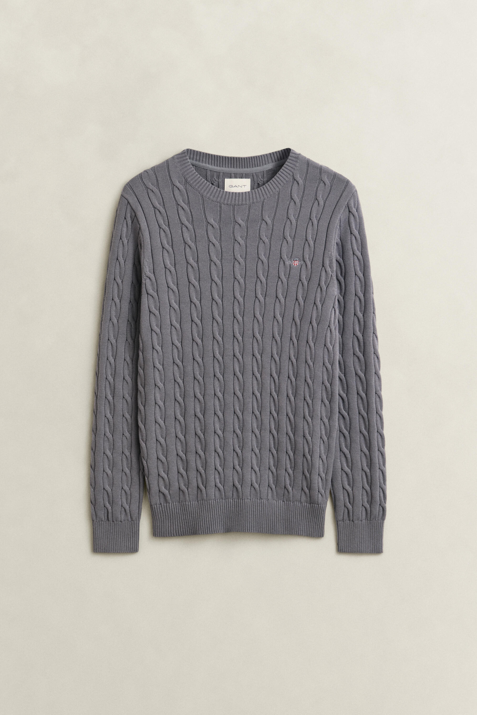 Gant Herren - Classic Zopfstrickpullover Mid Grey - Gr. - L