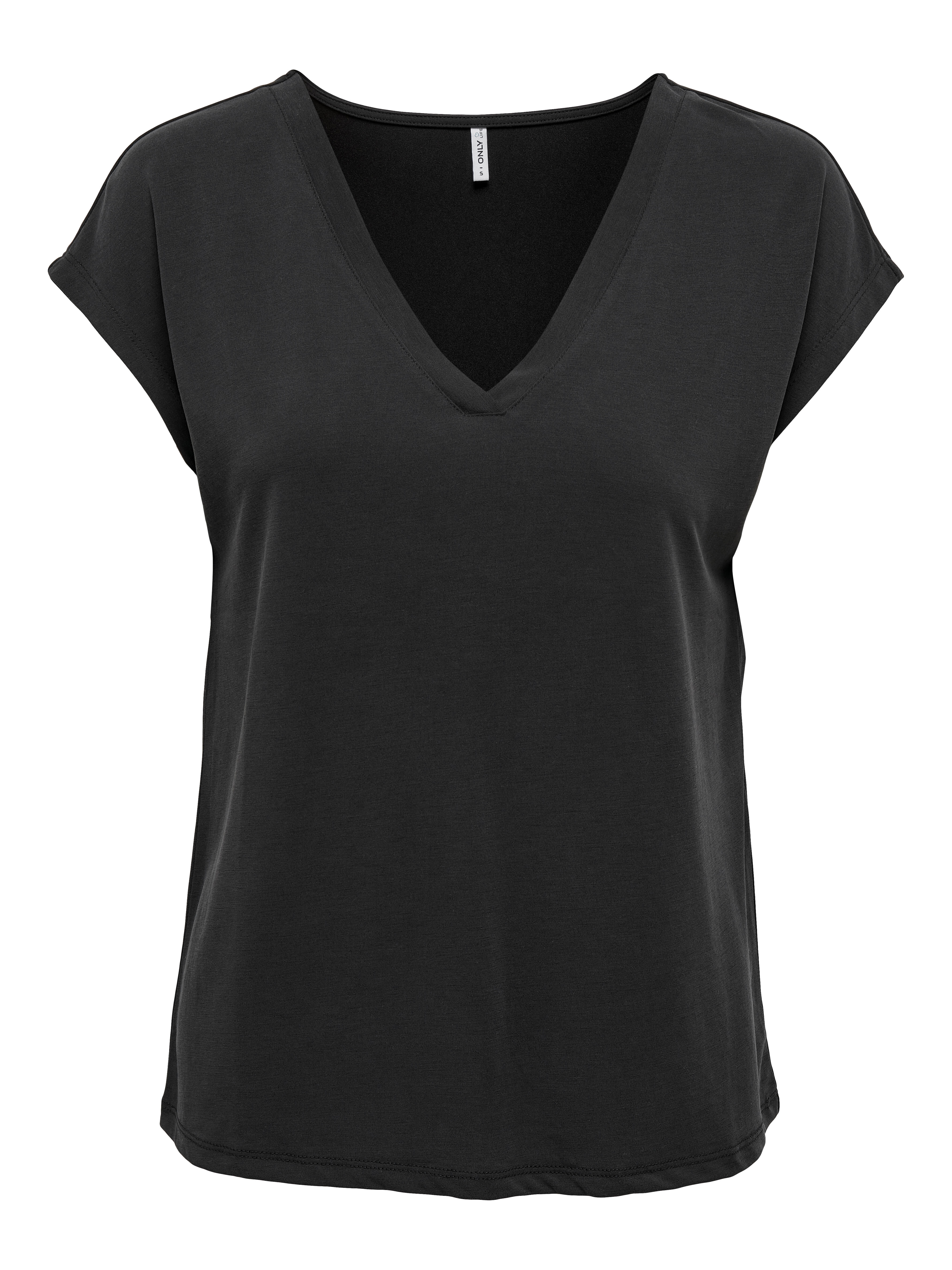 Only Damen Schwarz T-Shirt - Onlfree S/S Mod.v-Neck Top Jrs Noos - Xs Bis L - Für - Größe L - Bild 3