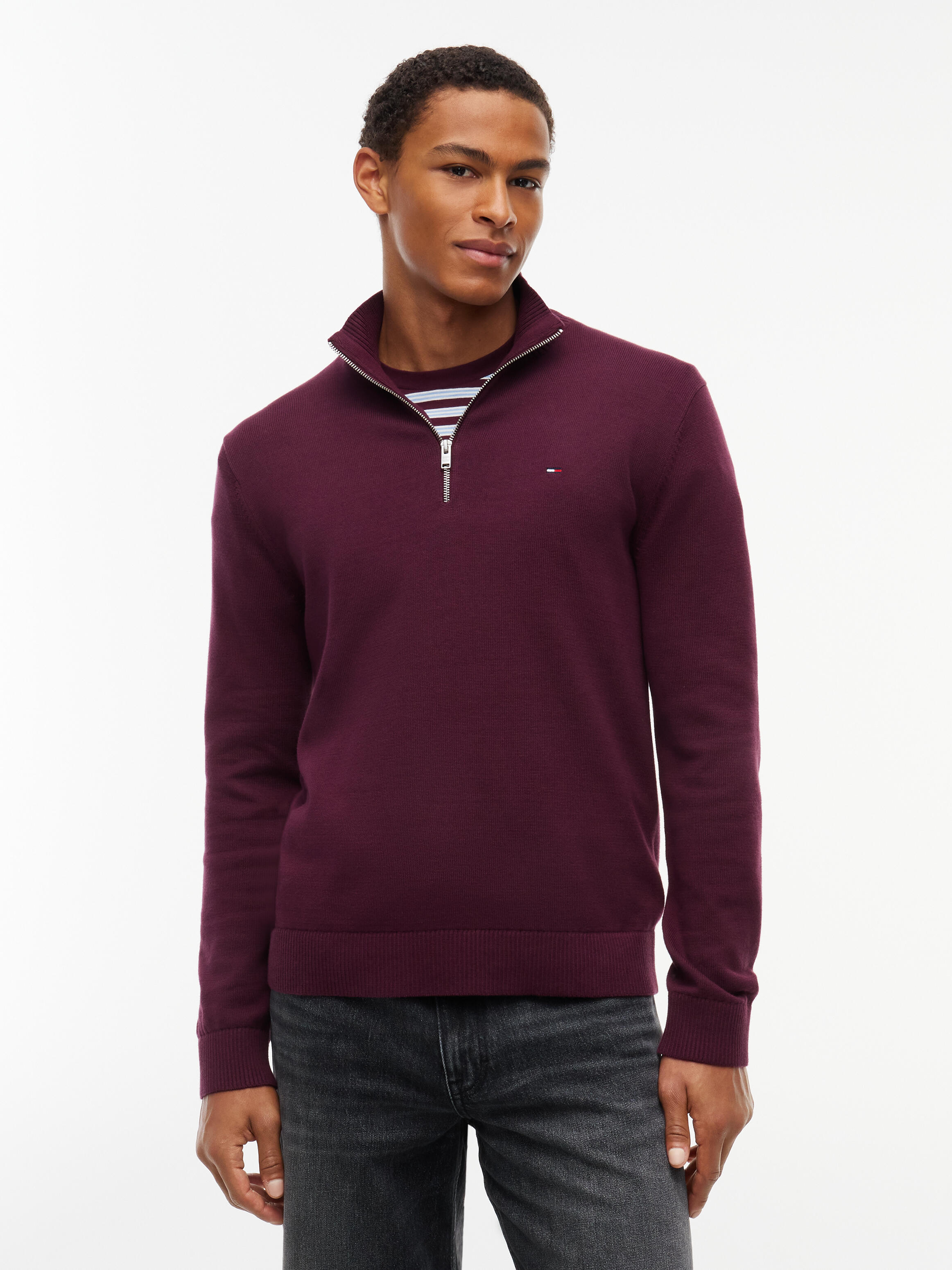 Tommy Jeans Herren Lila/Rosa Strickpullover "Tjm Slm Ess Light ¼ Zip Swtr Ext", Gr. Xl, (Calypso Berry), Strick, Obermaterial: 100% Baumwolle, Regular - Bild 2