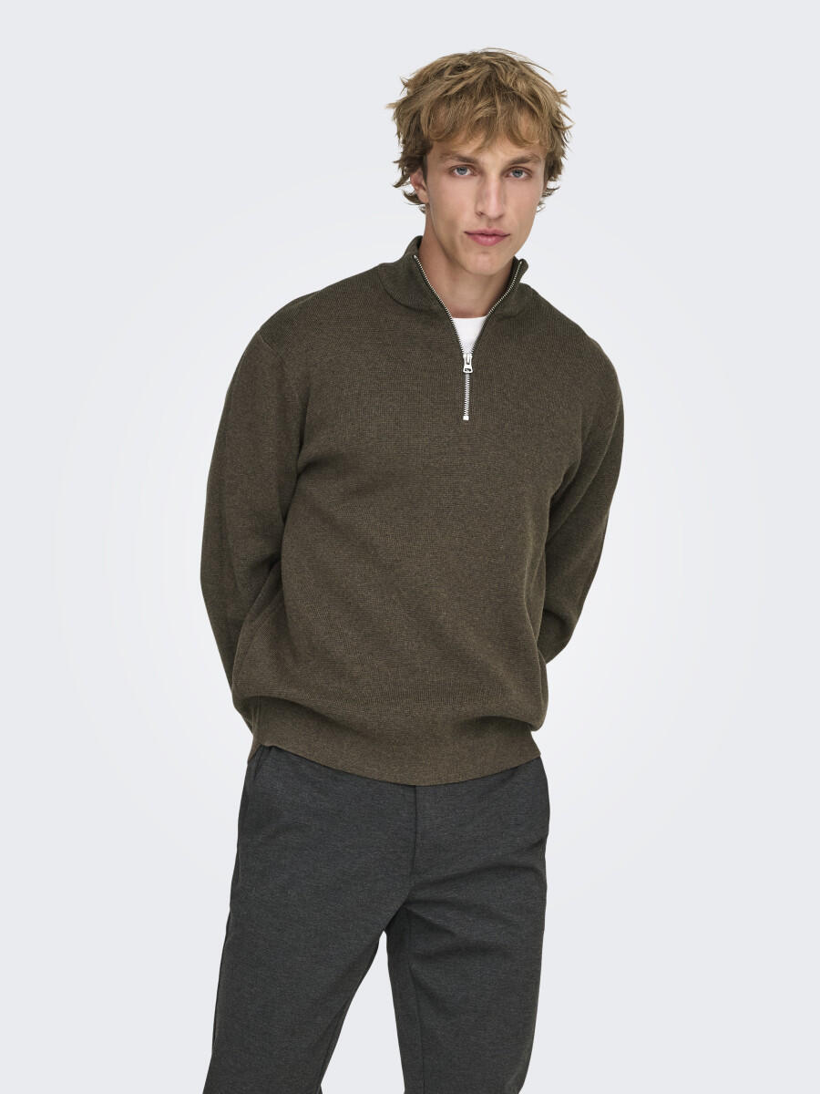 Only & Sons Herren Coffee Bean Troyer "Onsting Life Reg Half Zip Knit Noos" Baumwolle Regular Fit erhältlich in Größe XL/XXL von Baur - Bild 2