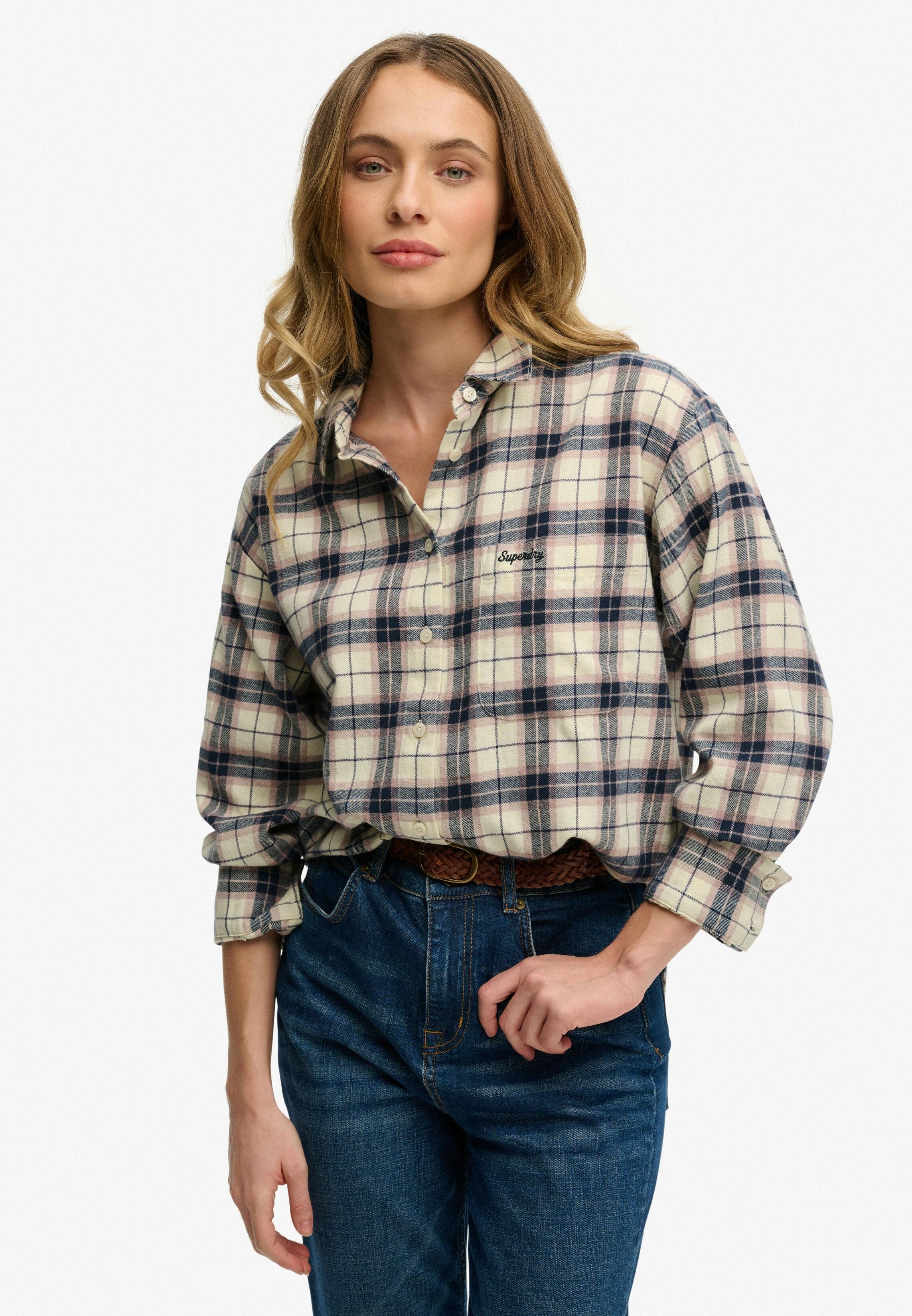 Superdry Damen Weiß Karierte Flanellbluse Mit Langen Ärmeln Für - Bild 2