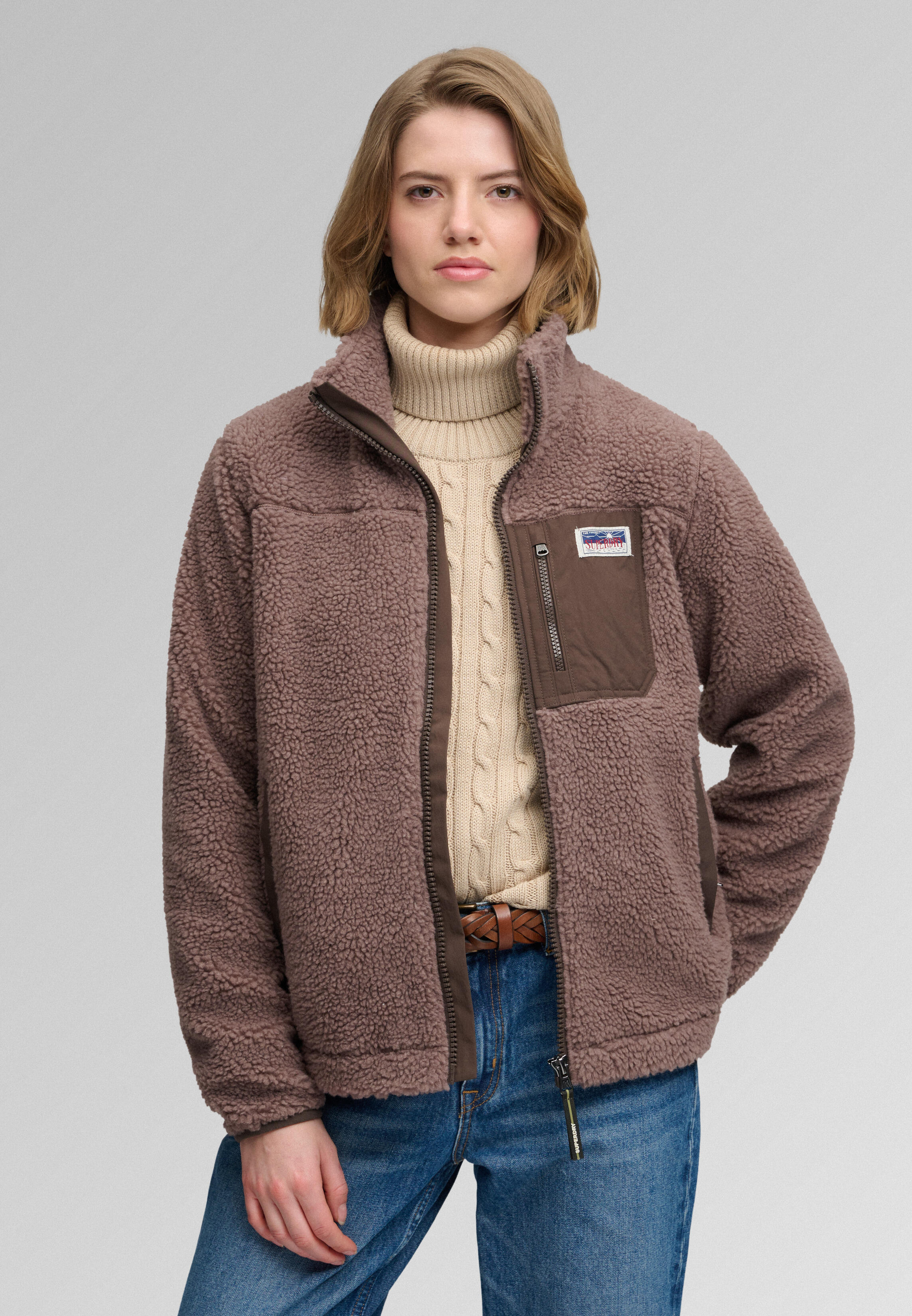 Superdry Damen Marron Fleece Mit Reißverschluss Heritage - Bild 3