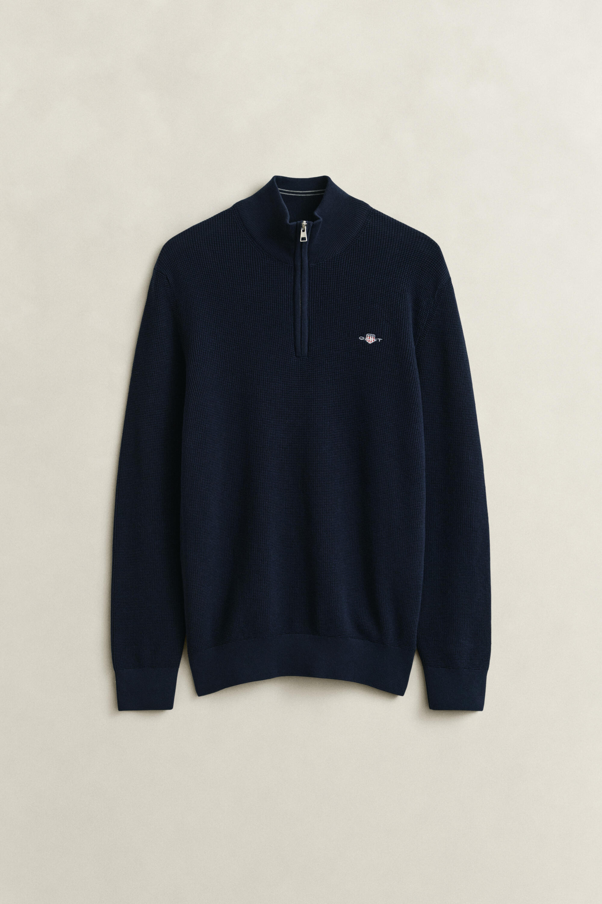 Gant Herren Blau Troyer "Micro Textured Cotton Half Zip", Gr. L, (Evening ), Obermaterial: 100% Baumwolle, Unifarben, Regular Fit Normal, Rund... - Bild 6