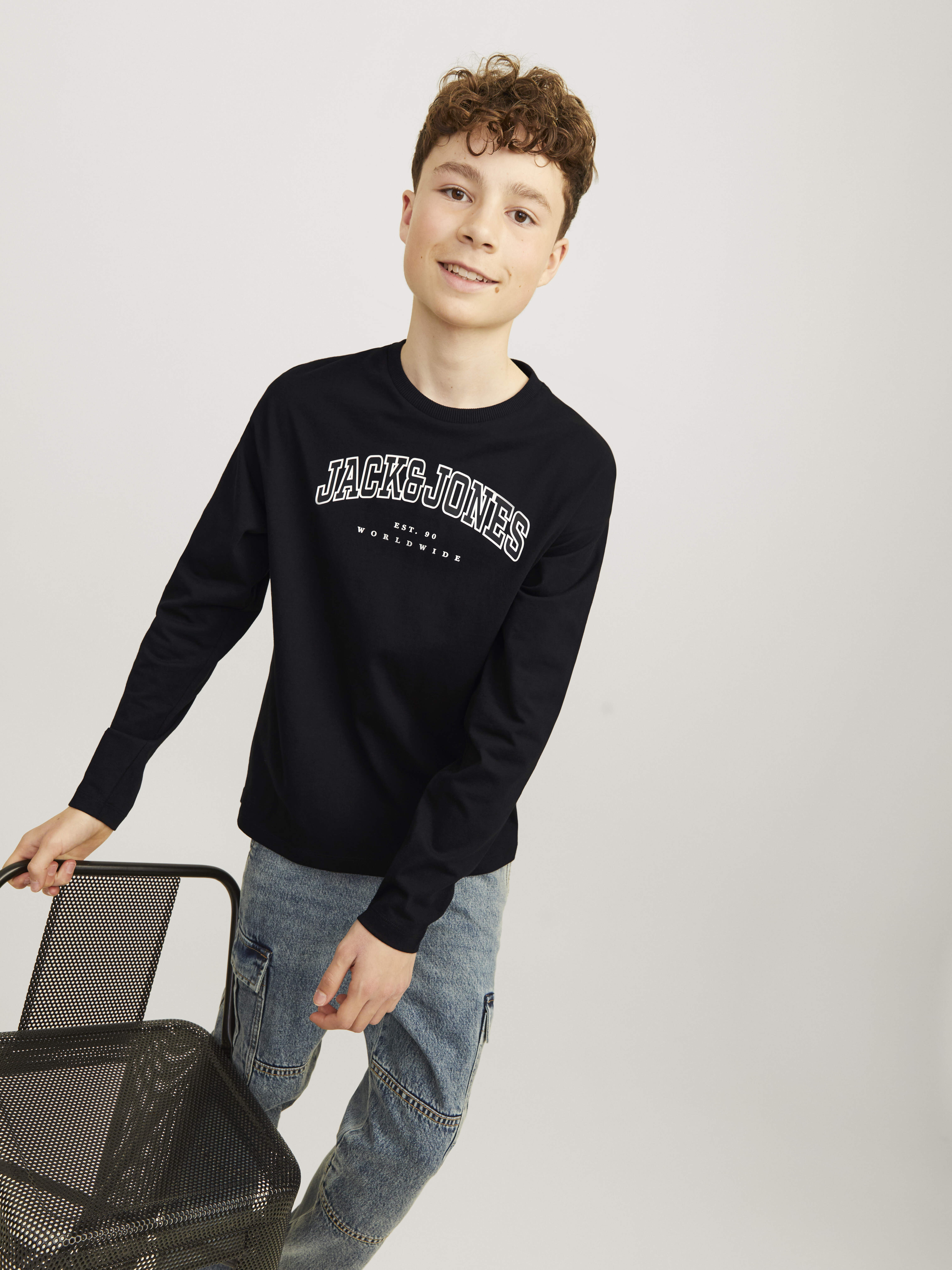 JACK&JONES Maglietta Uomo JJECALEB Varsity Tee – Bianca, Cotone, Girocollo, Manica Corta (Taglia L)