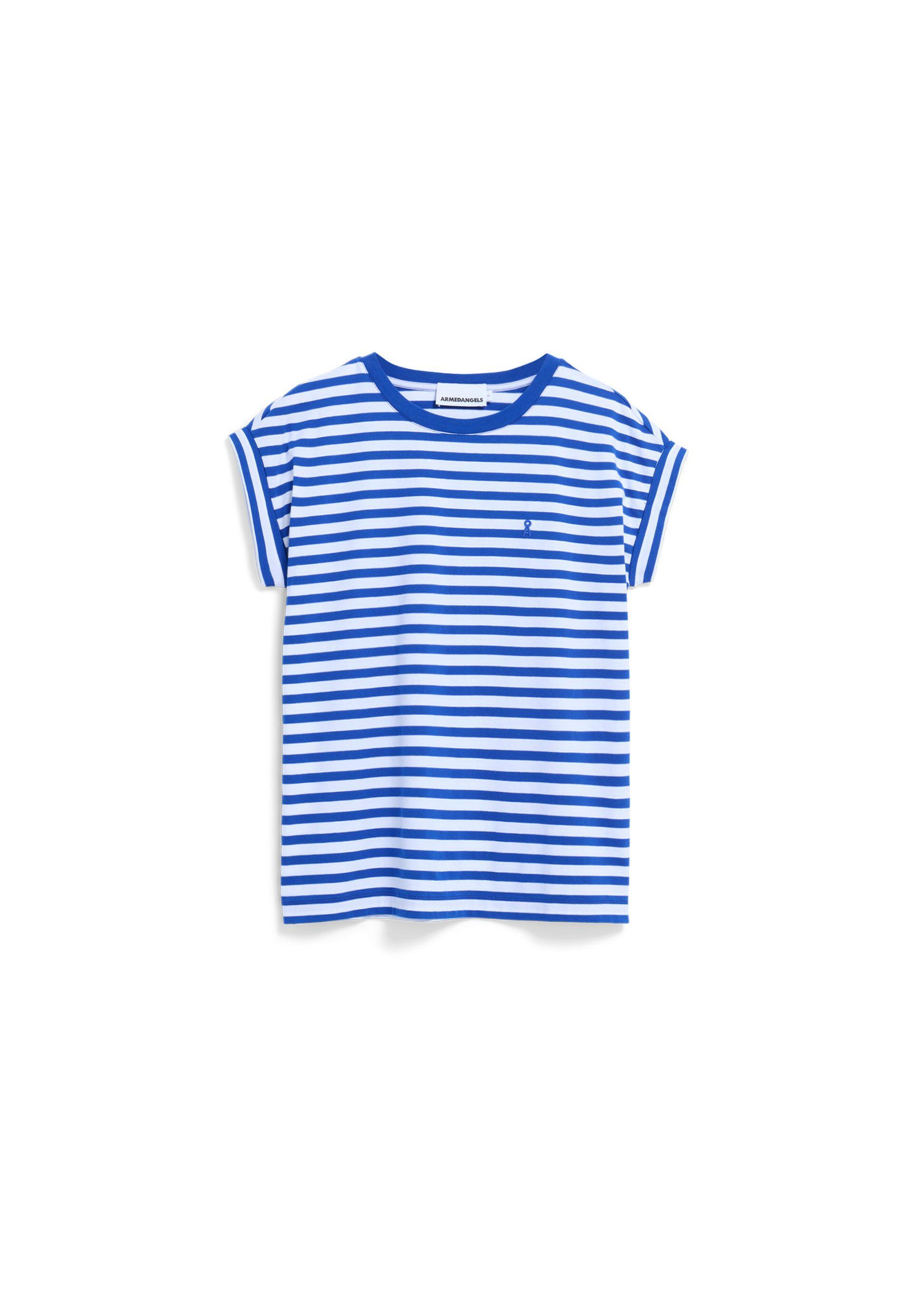 Armedangels - Idaara Stripe T-Shirt White-Dynamo Blue - Gr. - S