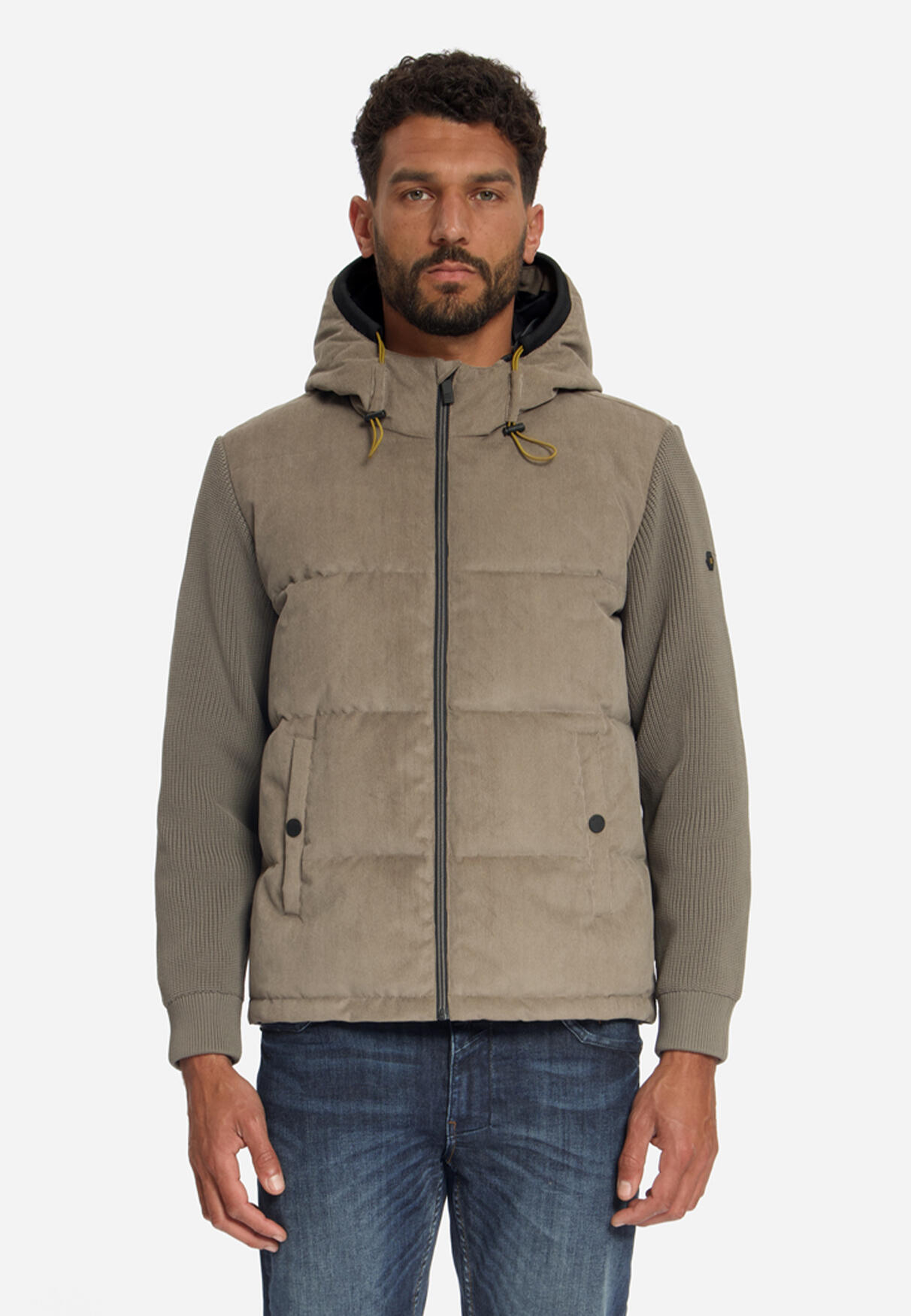 No Excess - Jacket Corduroy Knitted Mix Hooded Mud - Gr. - Xl