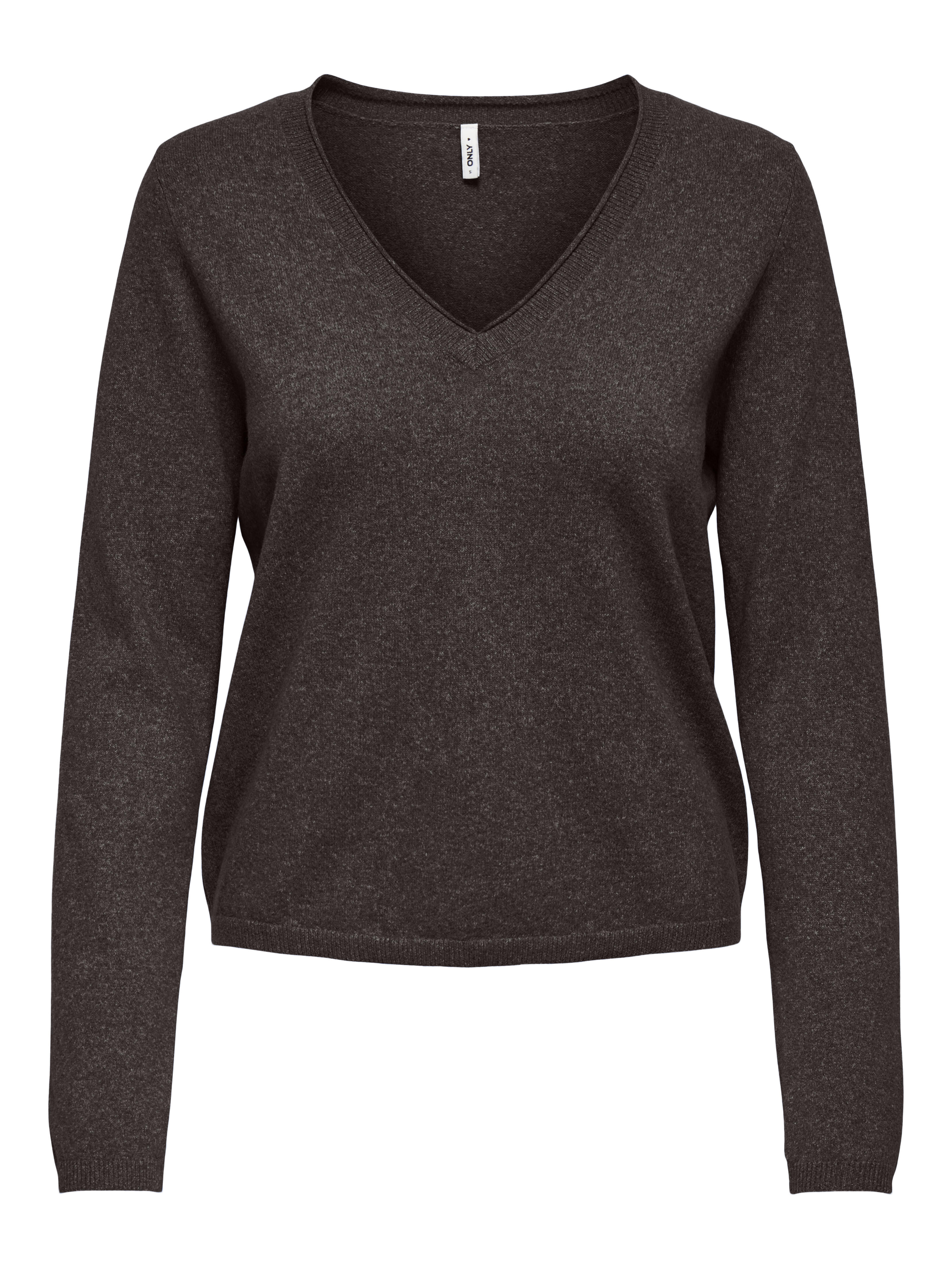 Only Damen Dunkelbraun V-Ausschnitt-Pullover "Onlloyal Life Ls V-Neck Pullo Knt Noos", Gr. S, Braun (Chocolate Torte Detail:melange), Strick, Obermaterial: 80... - Bild 3