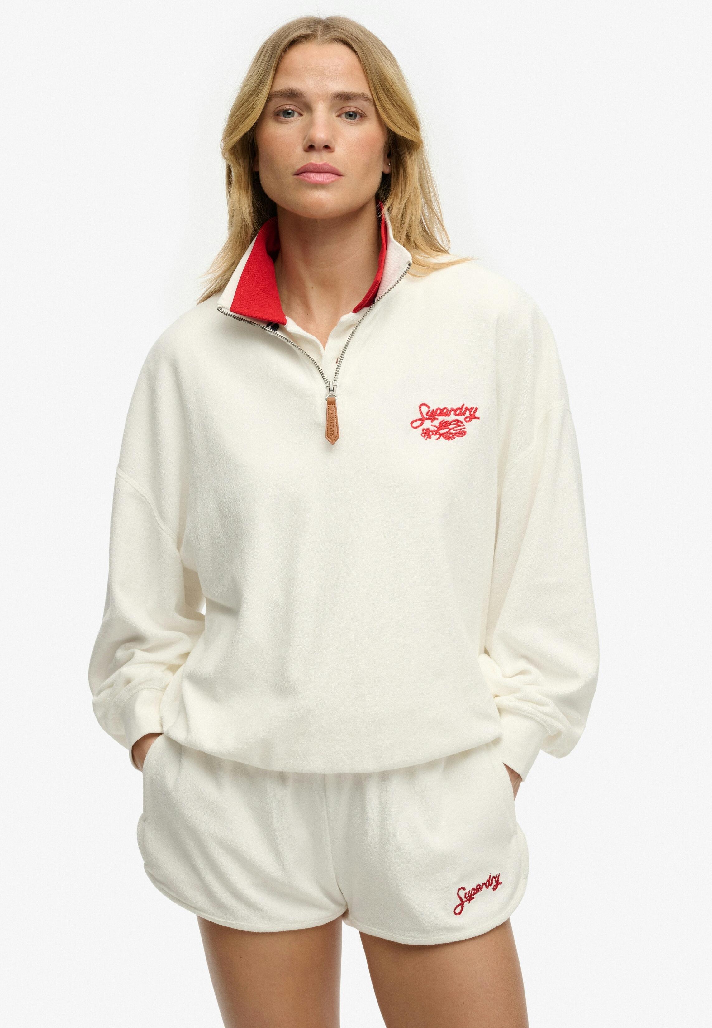 Superdry - Heritage Terry Halbzip-Sweatshirt Creme - Gr. - 8