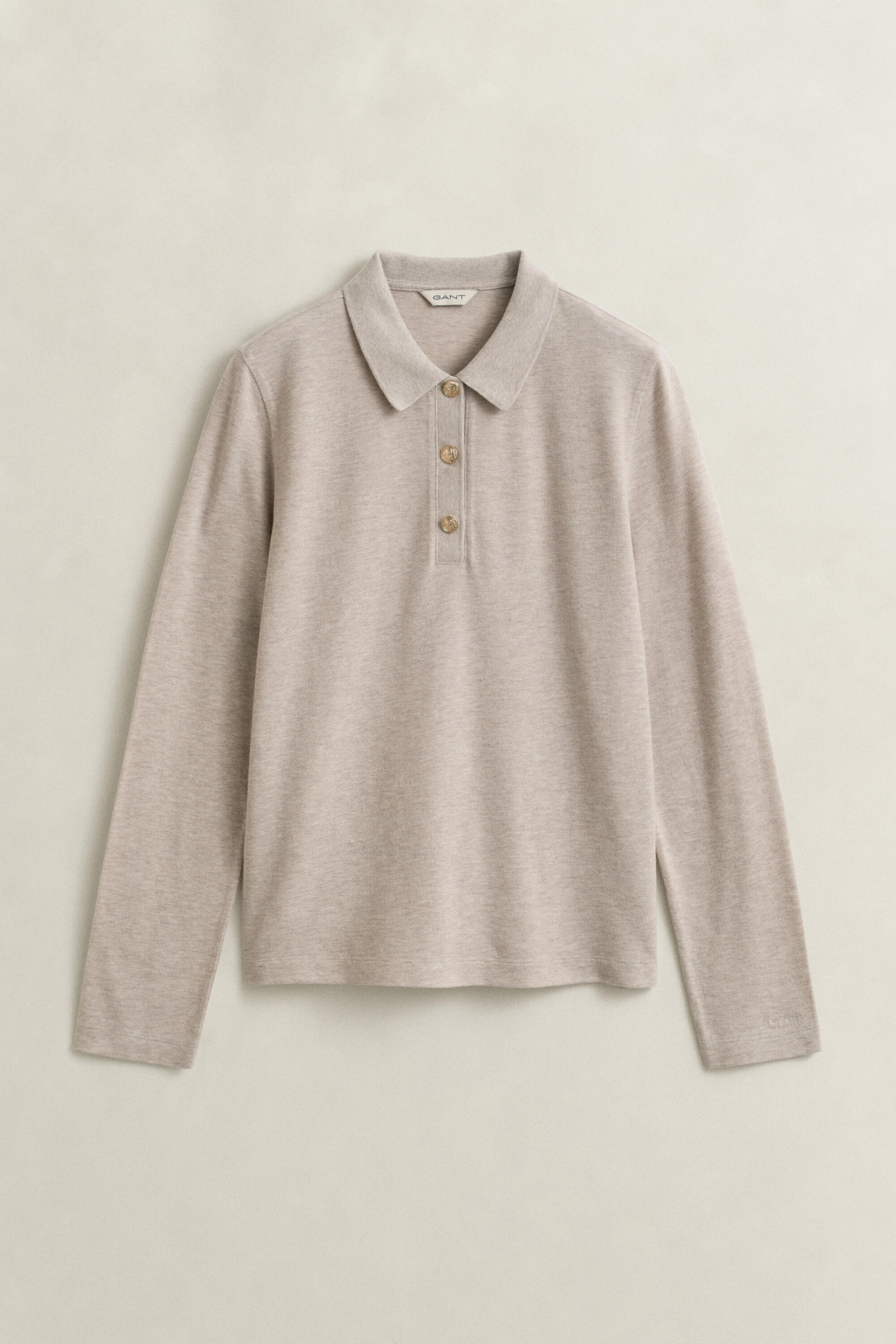 Gant Damen Beige - Langärmliges Piqué-Poloshirt Light Melange - Gr. - L