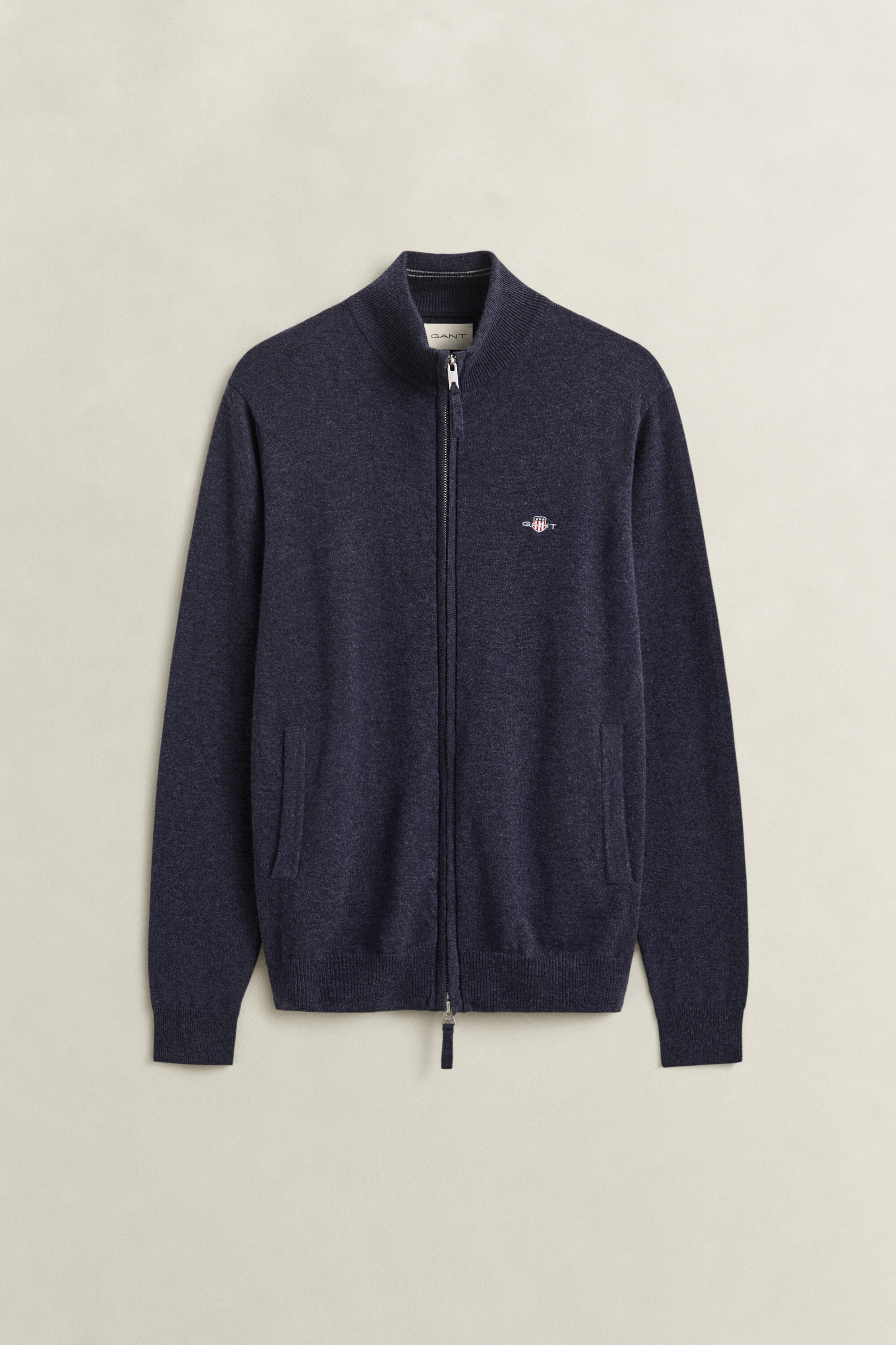 Gant Herren Schwarz/Dunkelblau Cardigan "Superfine Lambswool", Gr. L, Blau ( Navy Melange), Strick, Obermaterial: 100% Wolle, Normal, Rippbündchen, Strickjack... - Bild 6