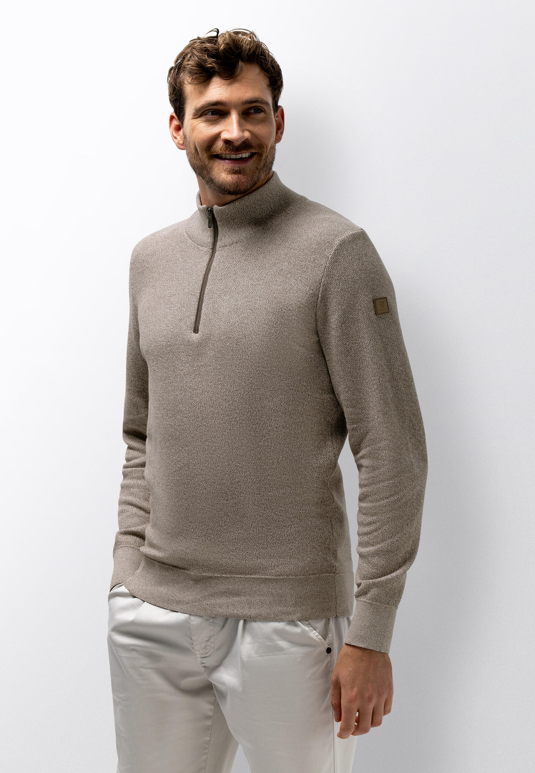 State Of Art Grau - Melierter Pullover Mit Halbem Rei�Verschluss Khaki/Warmes - Gr. - Xxl