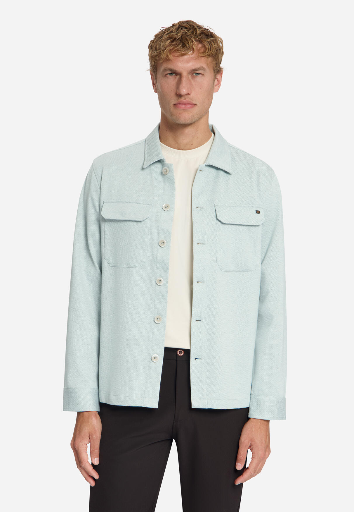 No Excess - Overshirt Full Button Melange Twill Effect Dusty Blue - Gr. - Xl
